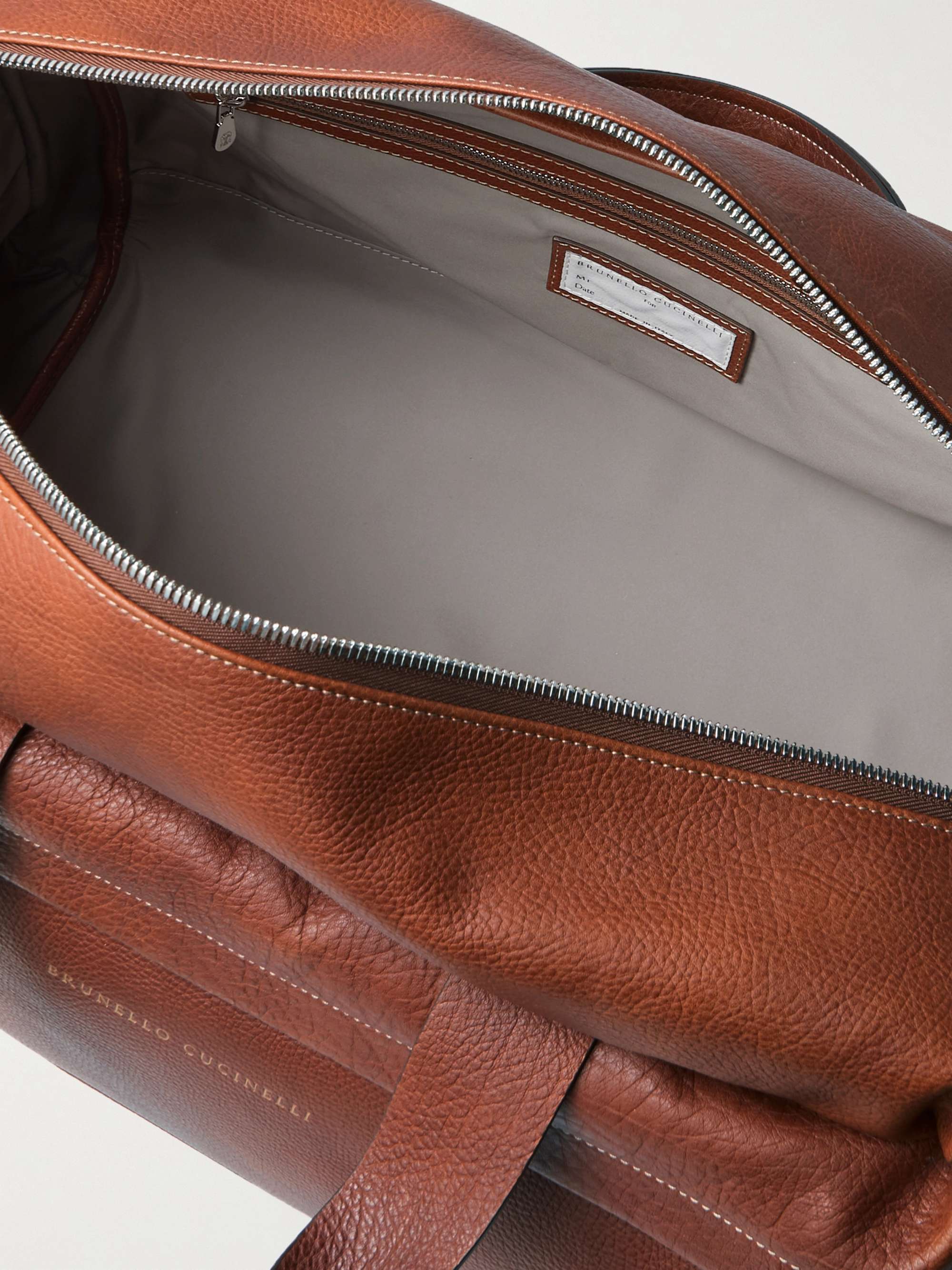 BRUNELLO CUCINELLI Logo-Print Full-Grain Leather Duffle Bag