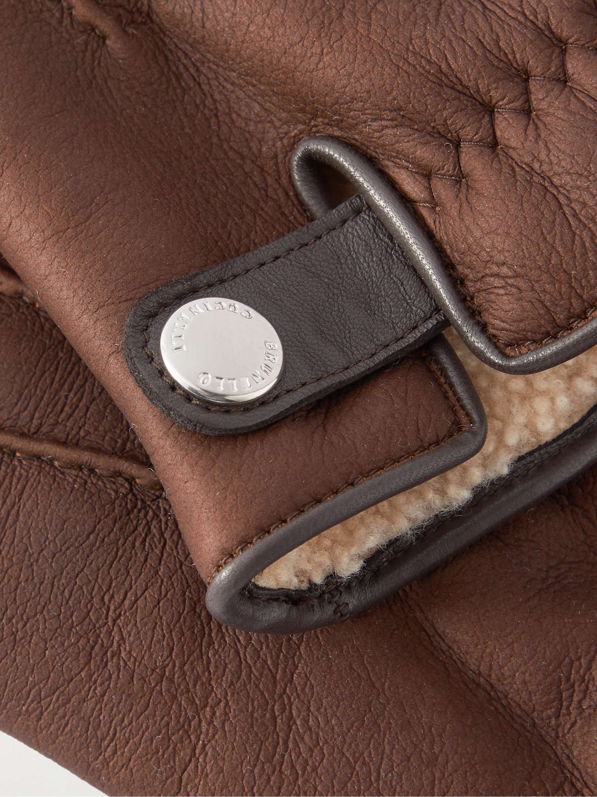 BRUNELLO CUCINELLI Leather-Trimmed Shearling Gloves