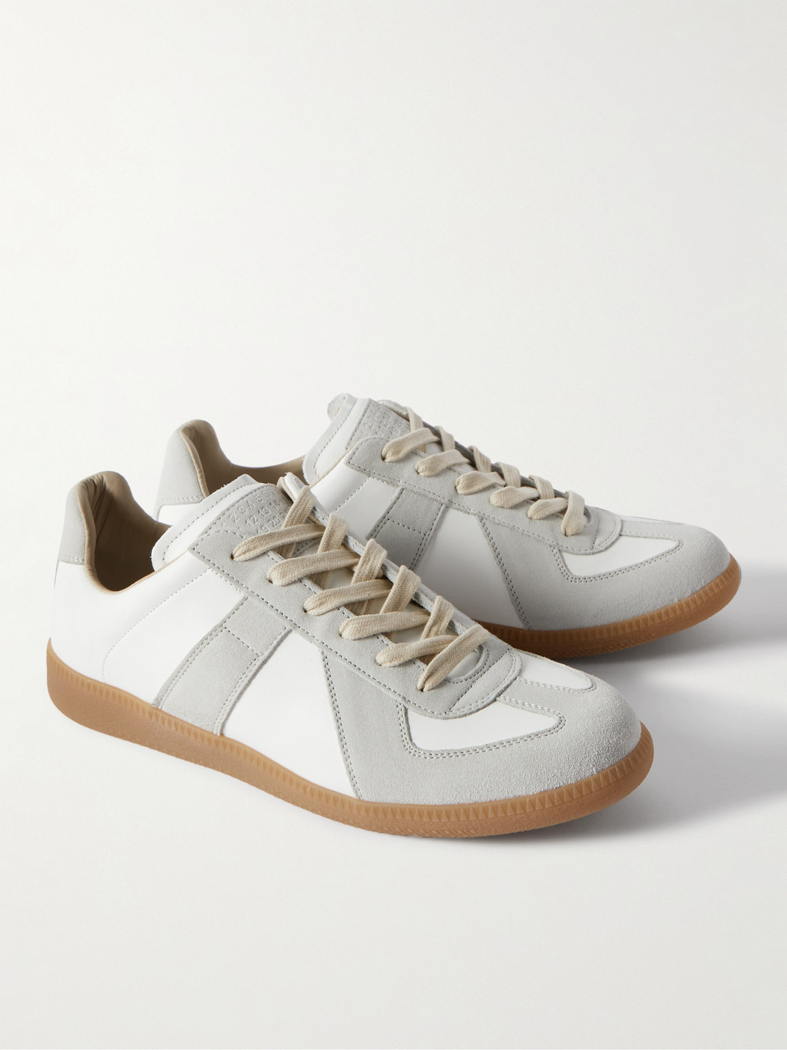 Shop Maison Margiela Replica Leather And Suede Sneakers In White