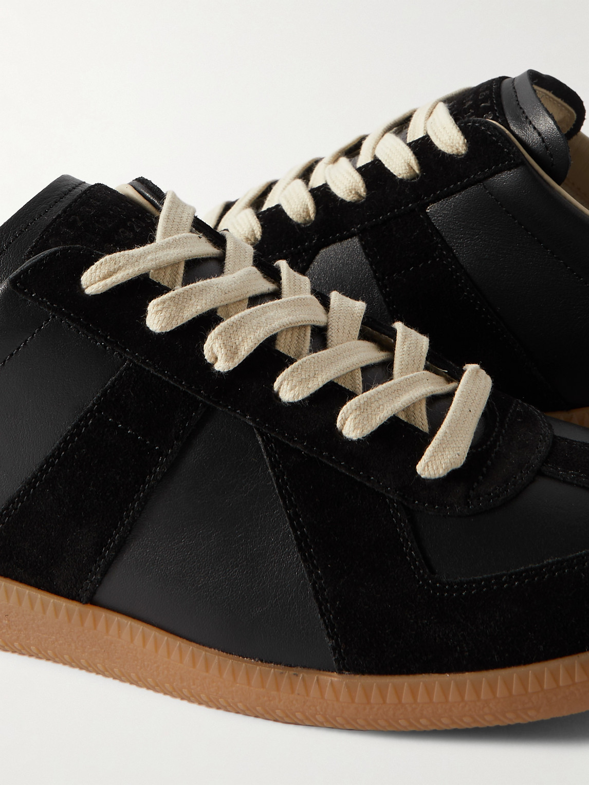 Shop Maison Margiela Replica Leather And Suede Sneakers In Black