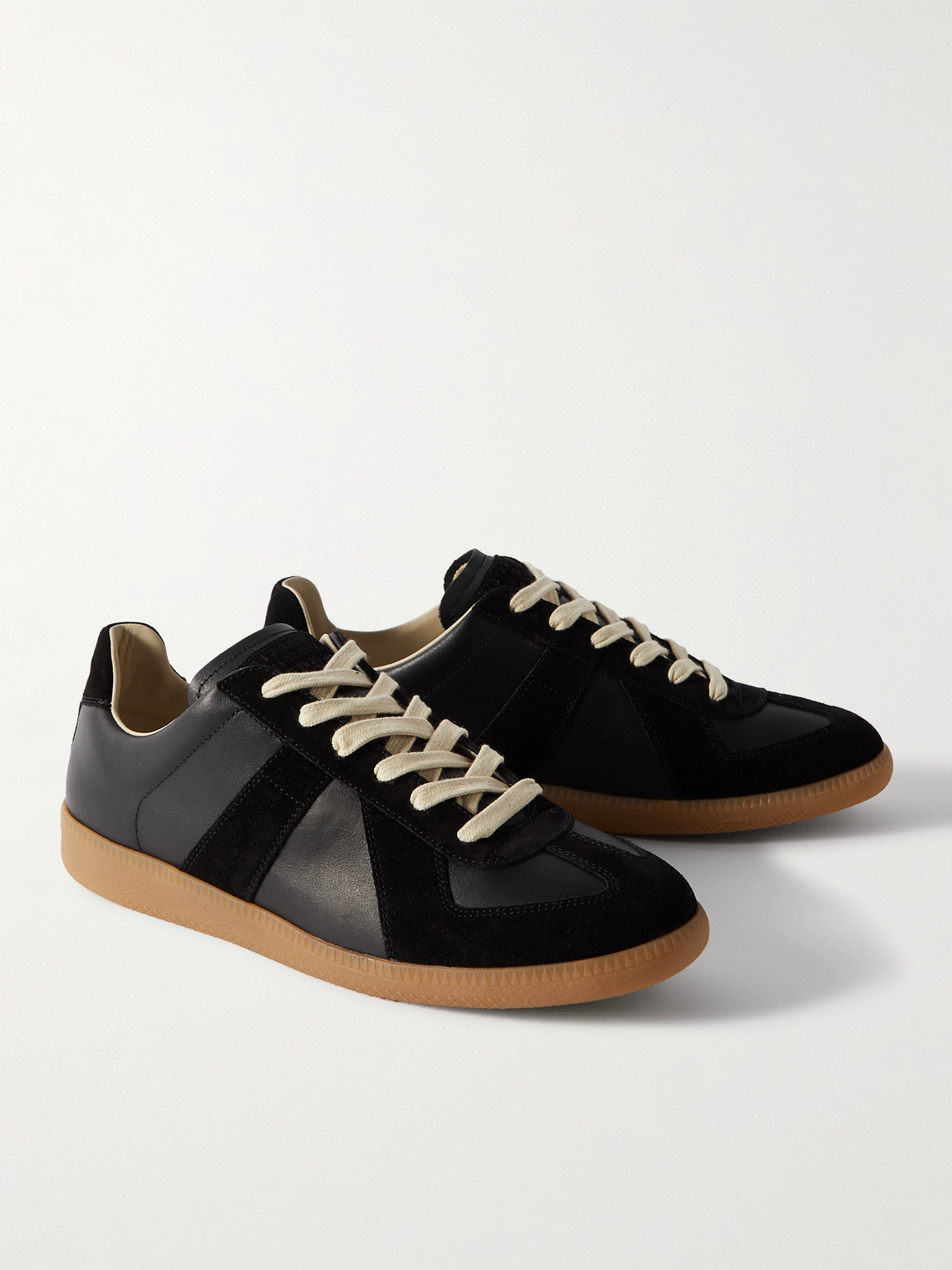 Shop Maison Margiela Replica Leather And Suede Sneakers In Black