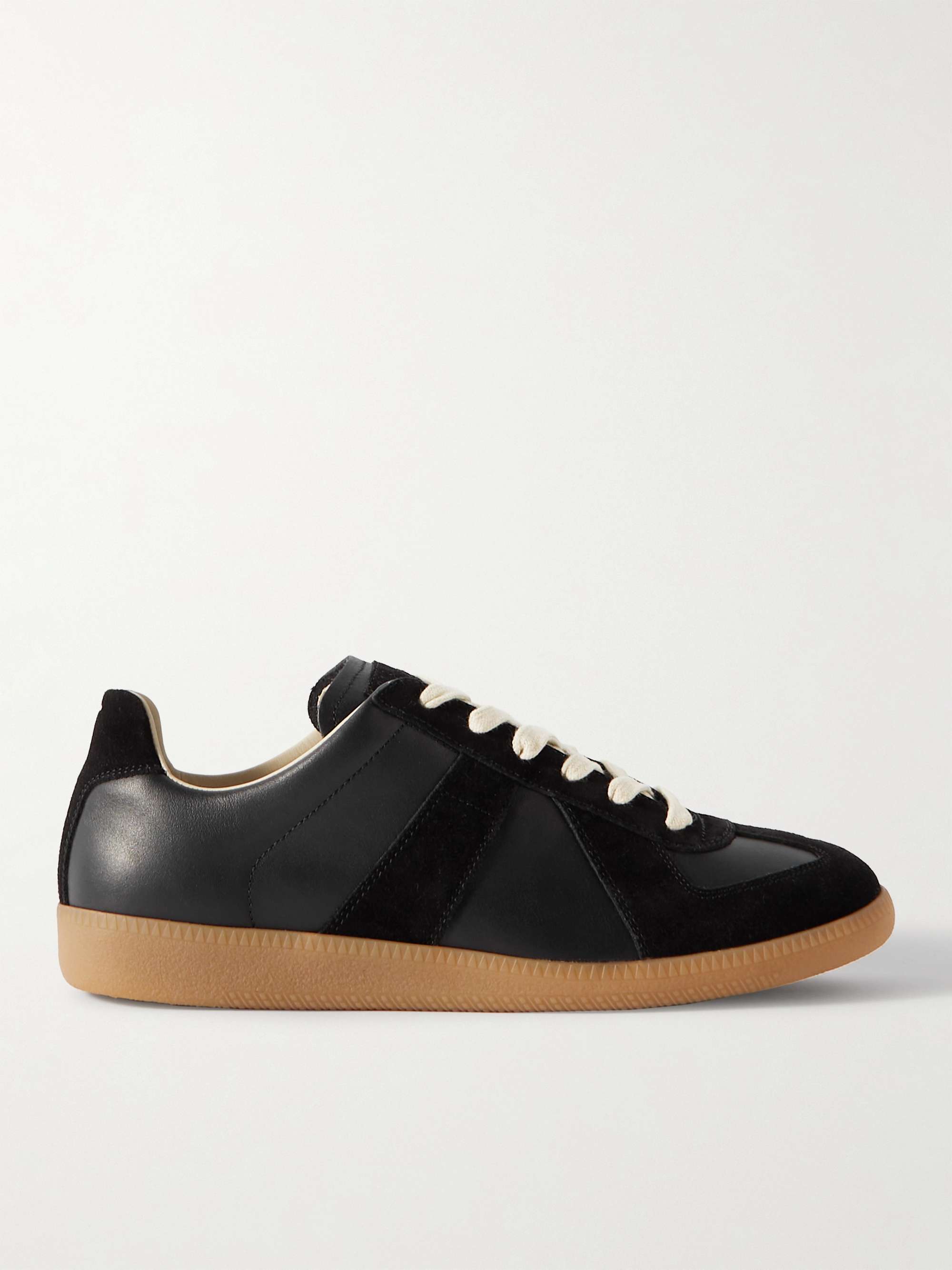 border Fuck Patience Black Replica Leather and Suede Sneakers | MAISON MARGIELA | MR PORTER
