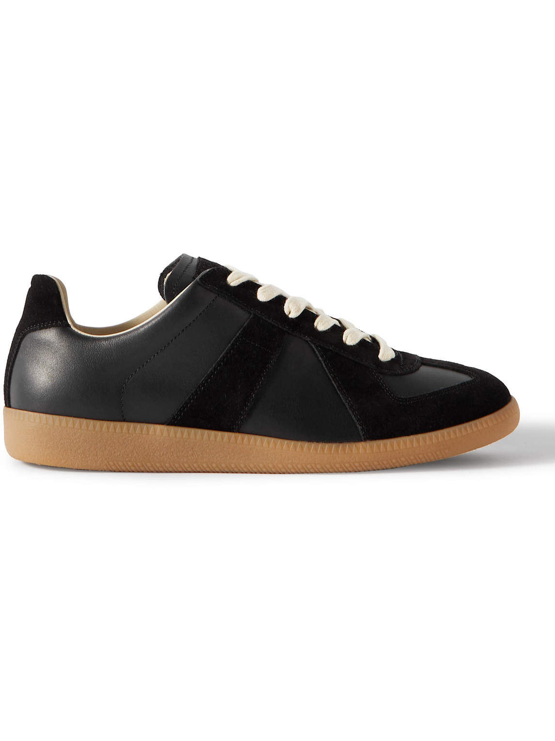 Shop Maison Margiela Replica Leather And Suede Sneakers In Black