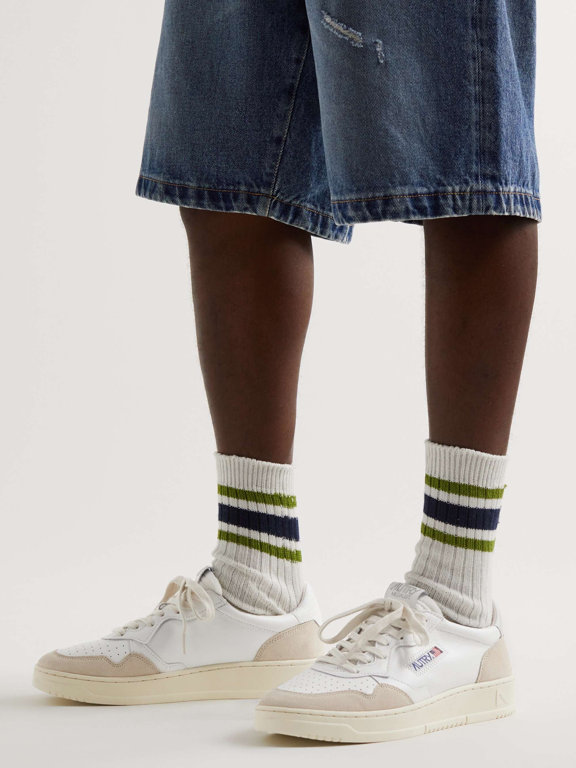 AUTRY Suede-Trimmed Perforated Leather Sneakers