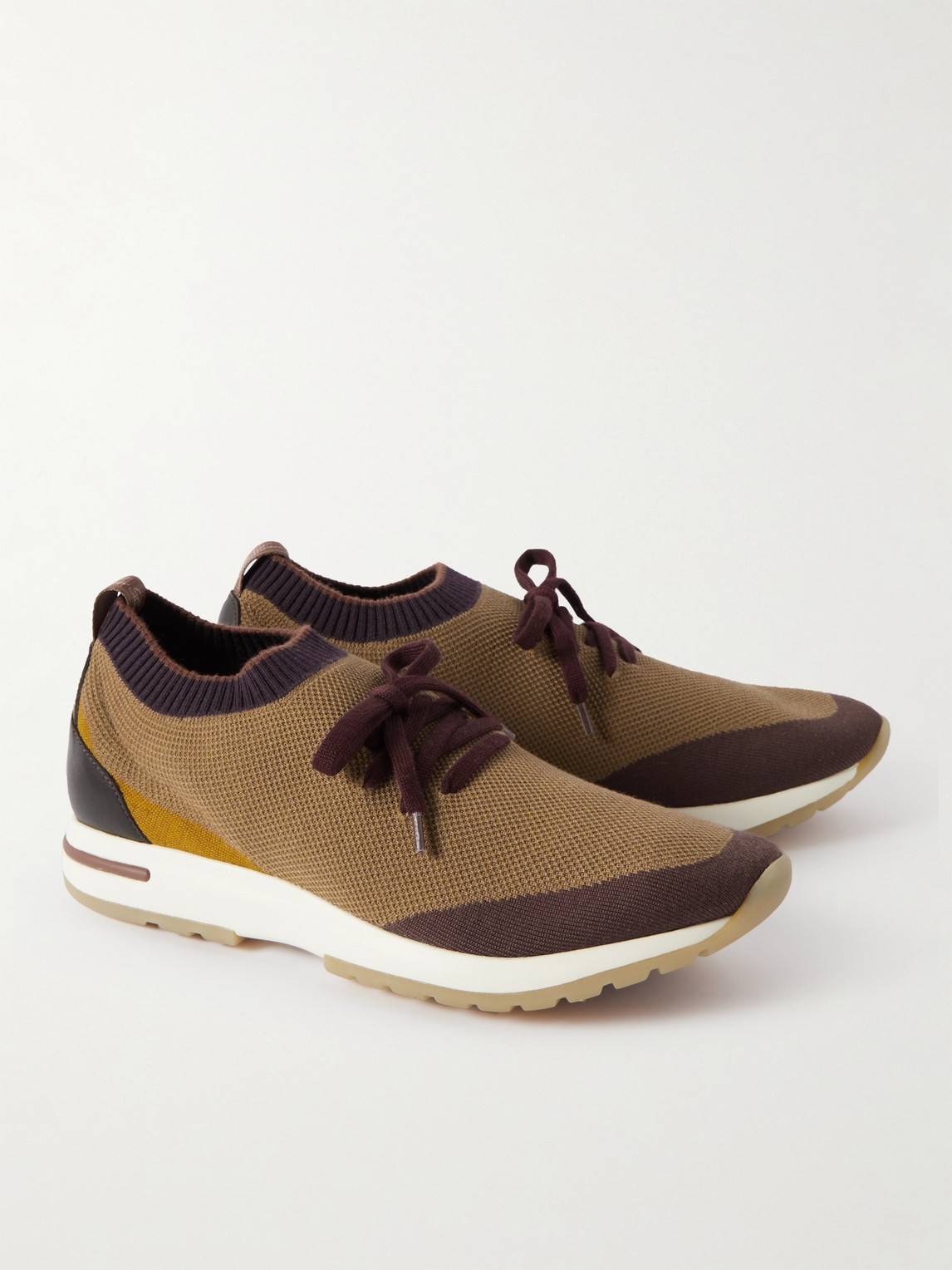 Shop Loro Piana 360 Flexy Walk Leather-trimmed Knitted Wish Silk Sneakers In Brown
