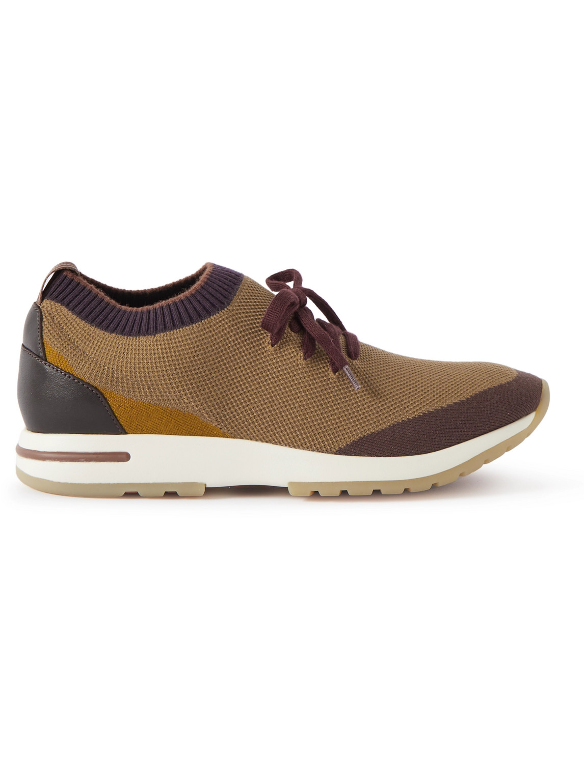 Shop Loro Piana 360 Flexy Walk Leather-trimmed Knitted Wish Silk Sneakers In Brown