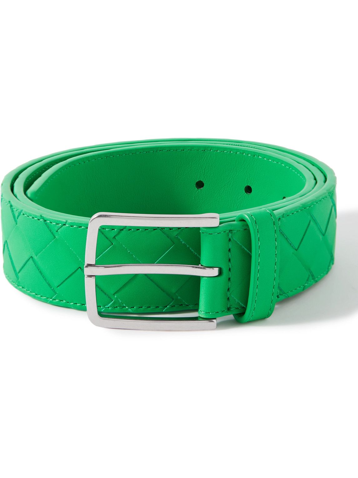 Shop Bottega Veneta 3.5cm Intrecciato Leather Belt In Green