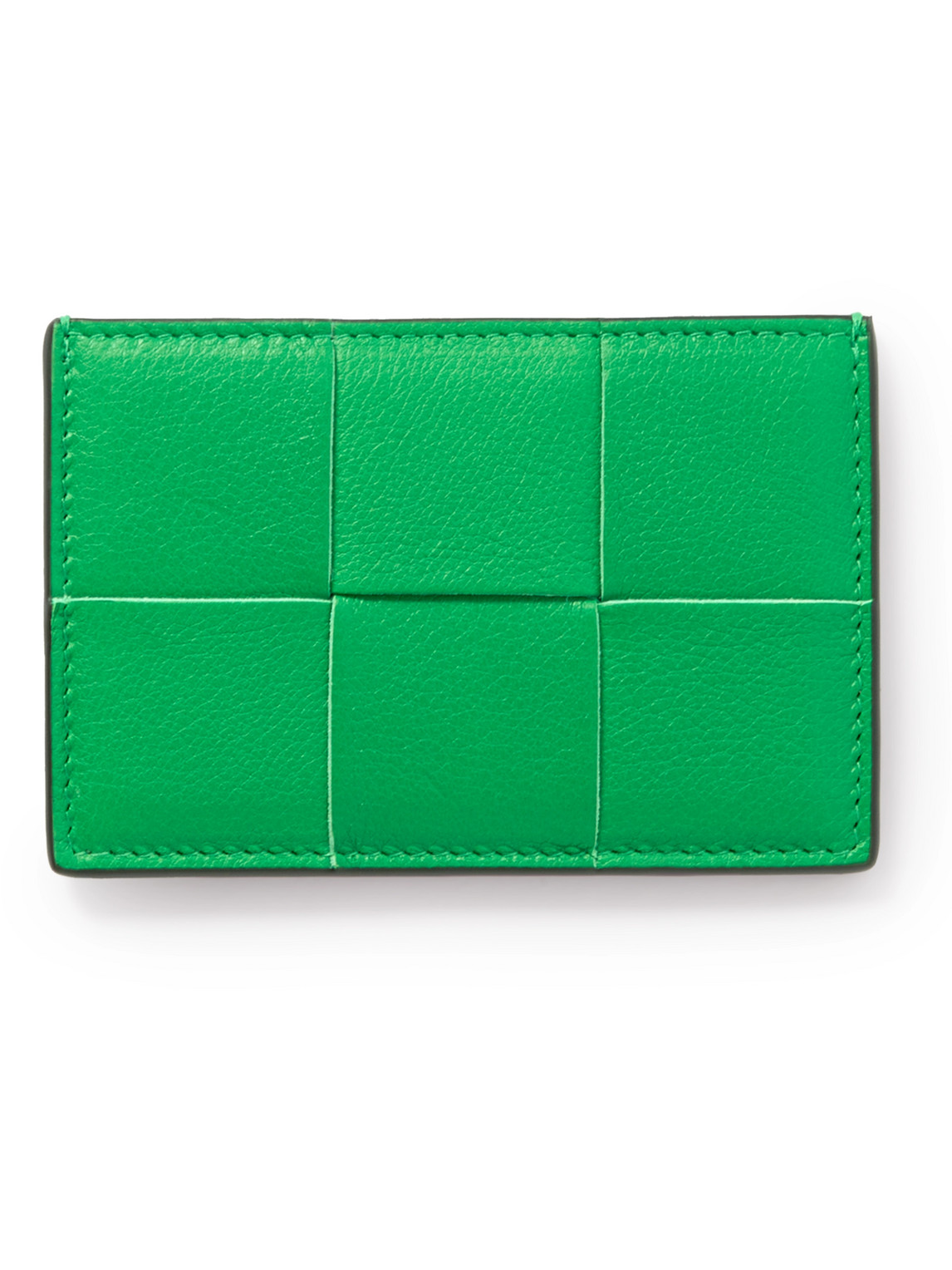 Bottega Veneta Cassette Intrecciato Full-grain Leather Cardholder In Green