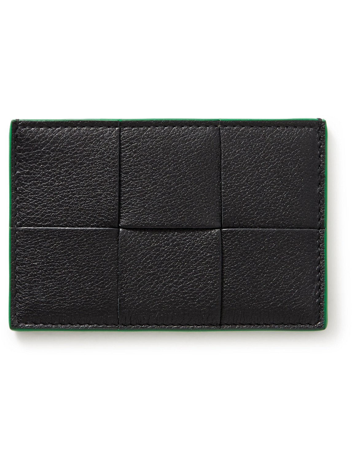 Bottega Veneta Cassette Intrecciato Full-grain Leather Cardholder In Black