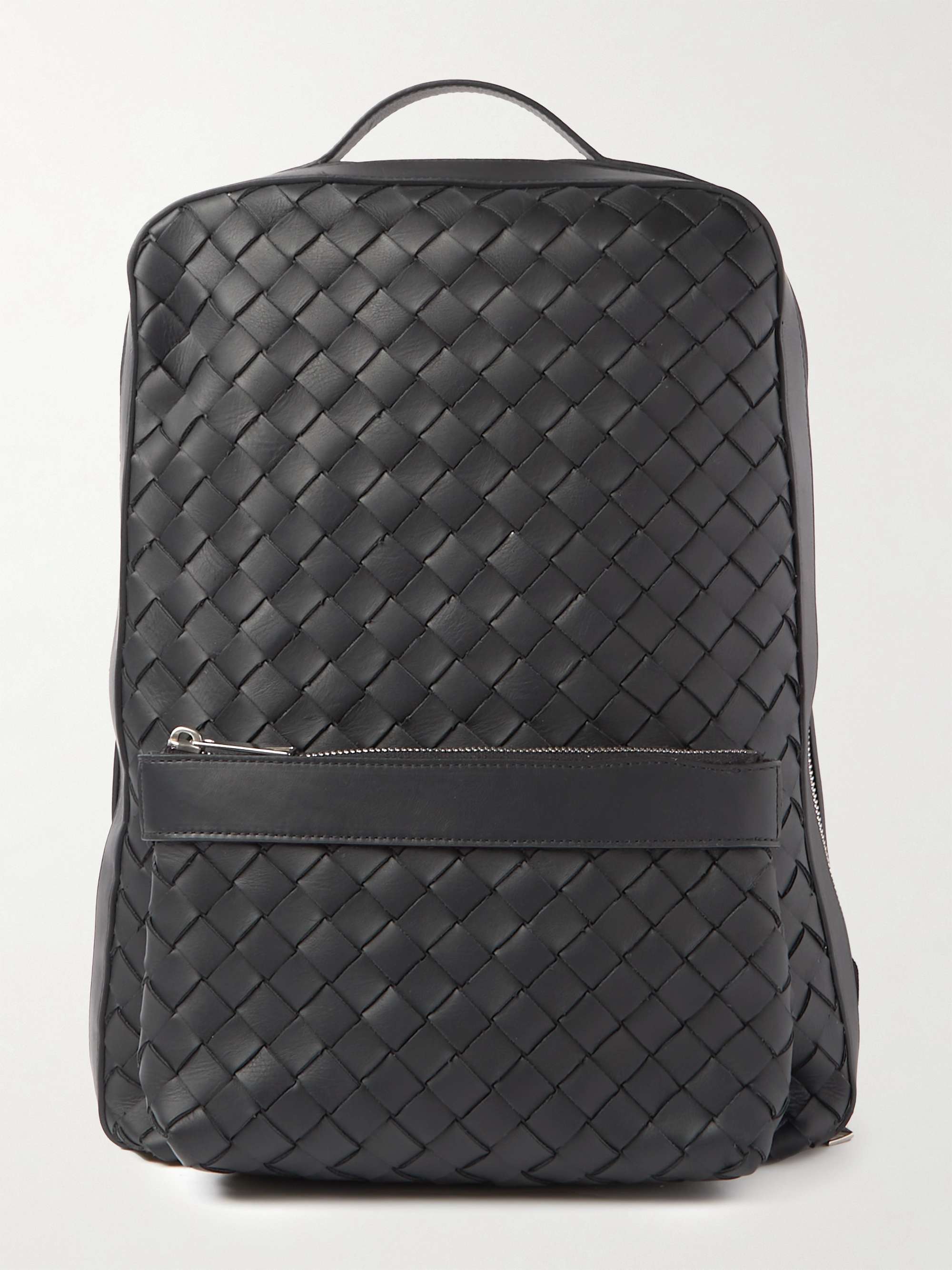 Bottega Veneta: Black Intrecciato Leather Backpack