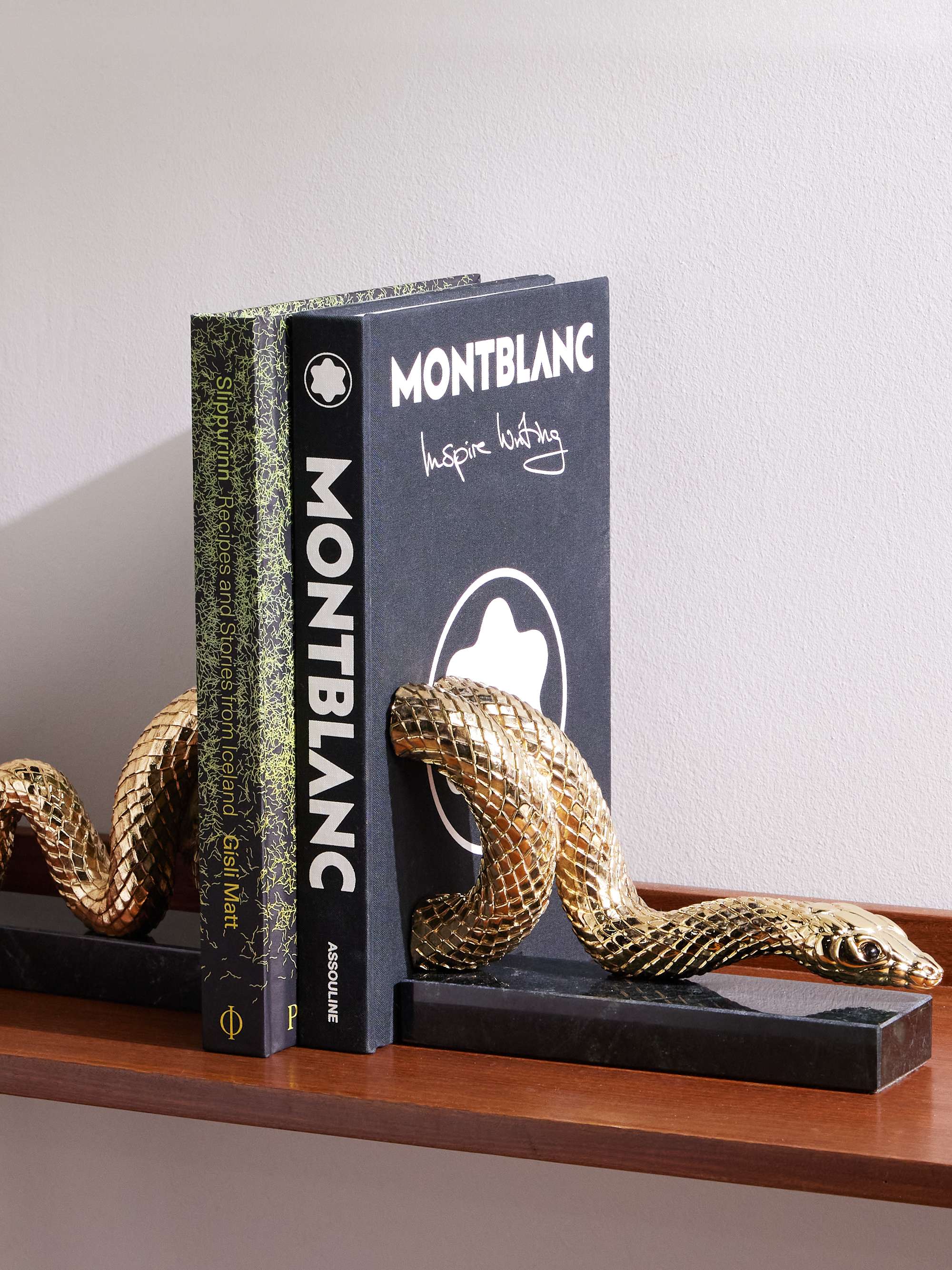 L'OBJET Set of Two Gold-Plated Marble Bookends