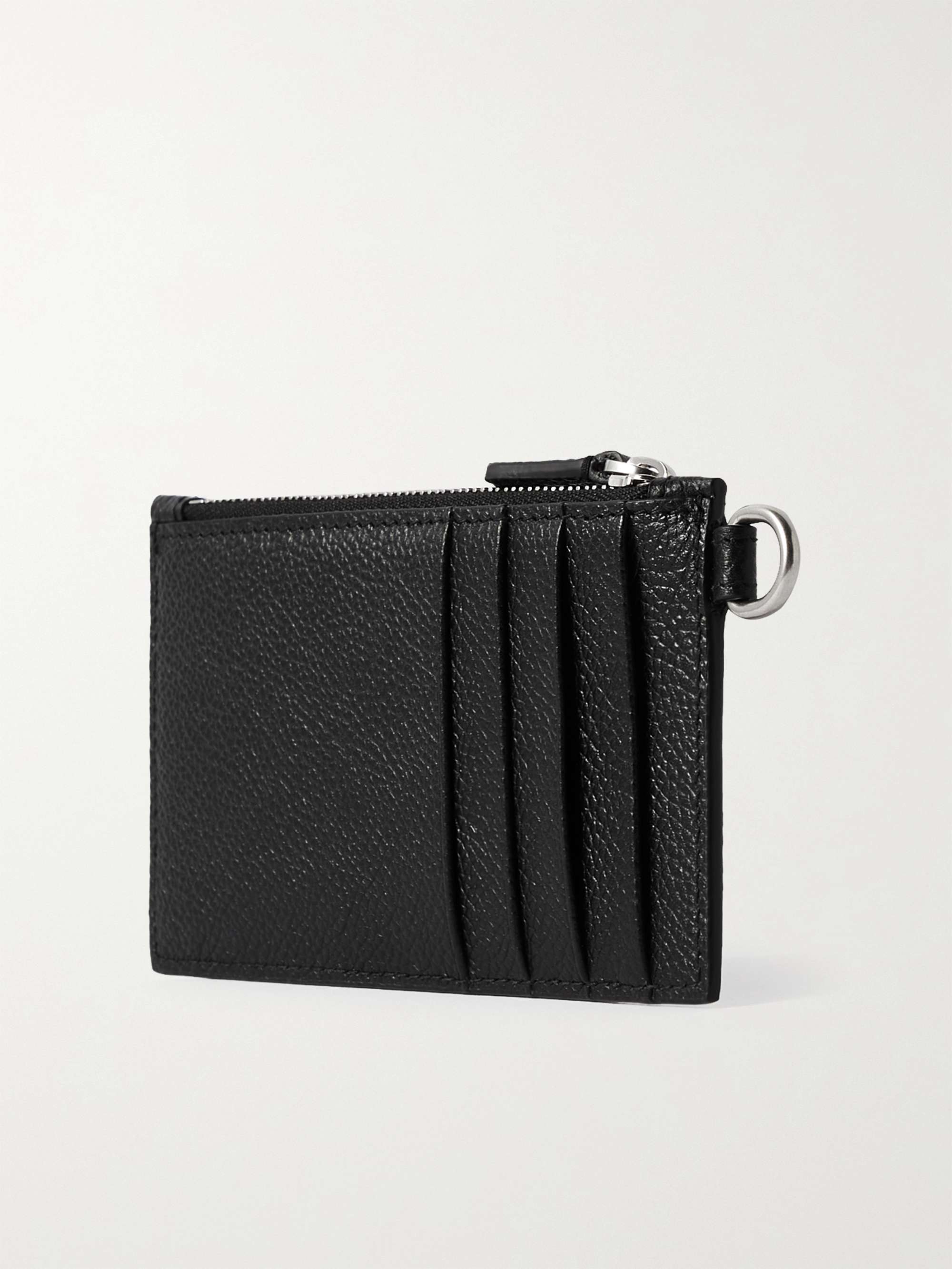 BALENCIAGA Logo-Print Full-Grain Leather Cardholder with Lanyard