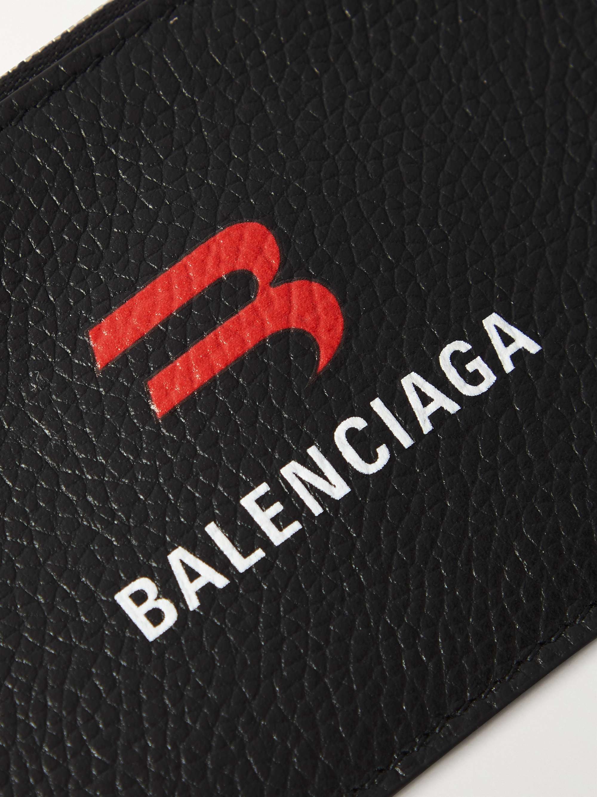 BALENCIAGA Logo-Print Full-Grain Leather Cardholder with Lanyard