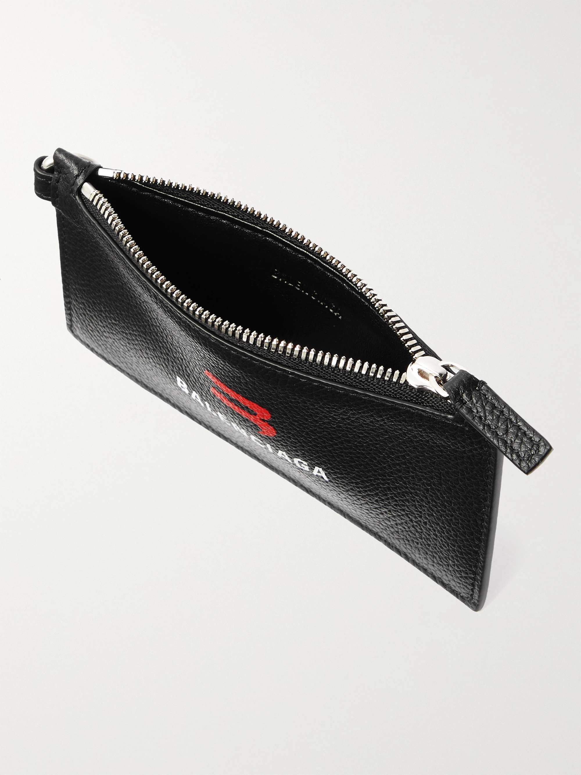 BALENCIAGA Logo-Print Full-Grain Leather Cardholder with Lanyard