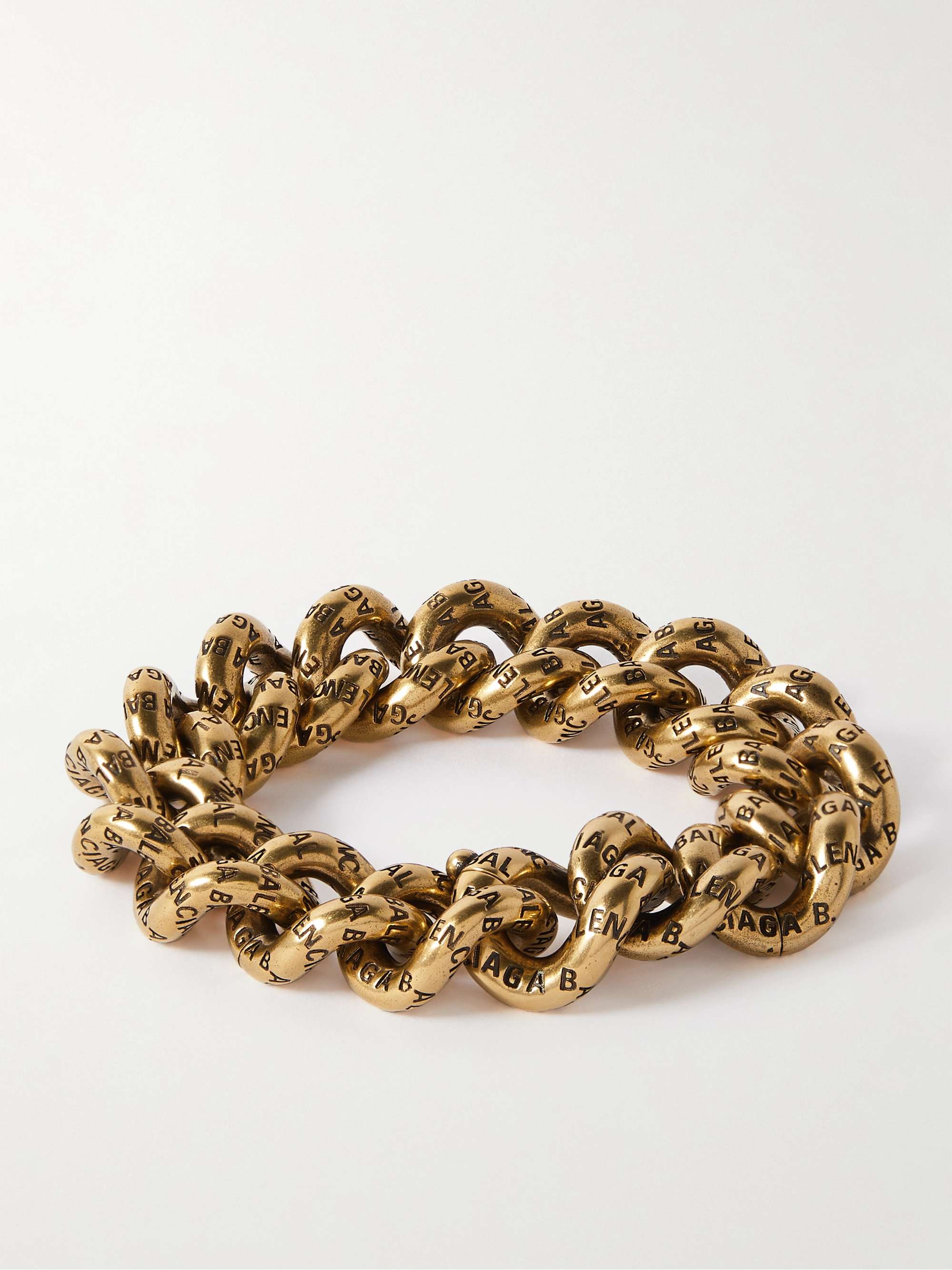 BALENCIAGA Logo-Engraved Gold-Tone Bracelet