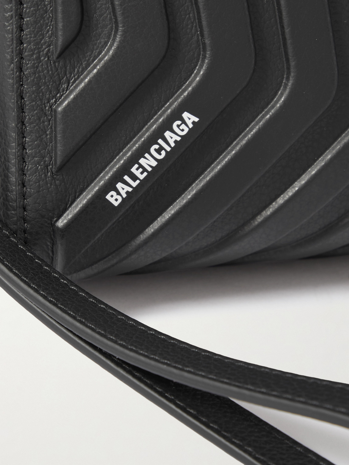 Shop Balenciaga Car Logo-print Embossed Full-grain Leather Wash Bag In Black
