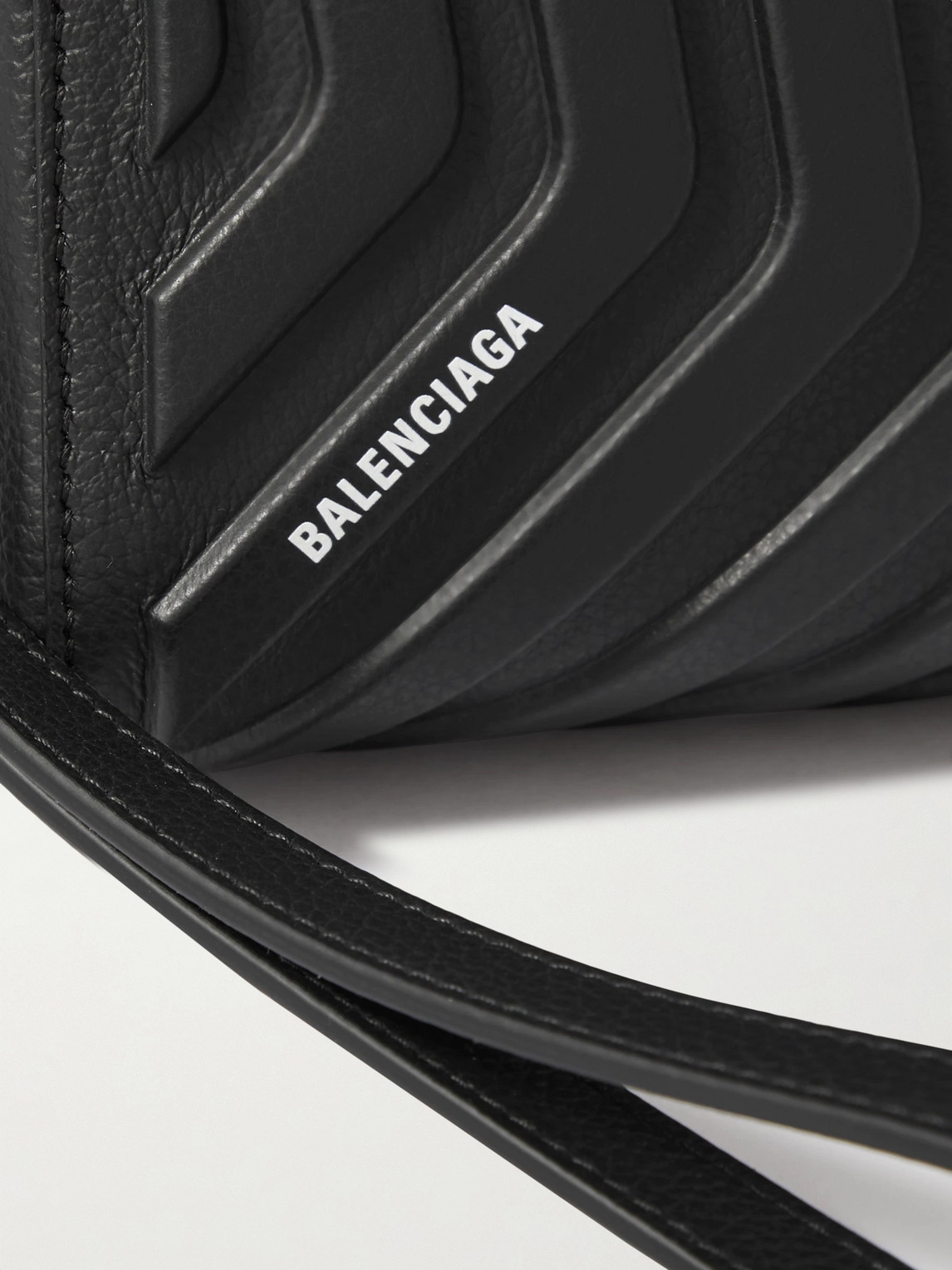 Balenciaga Car Logo-print Embossed Full-grain Leather Wash Bag In Black