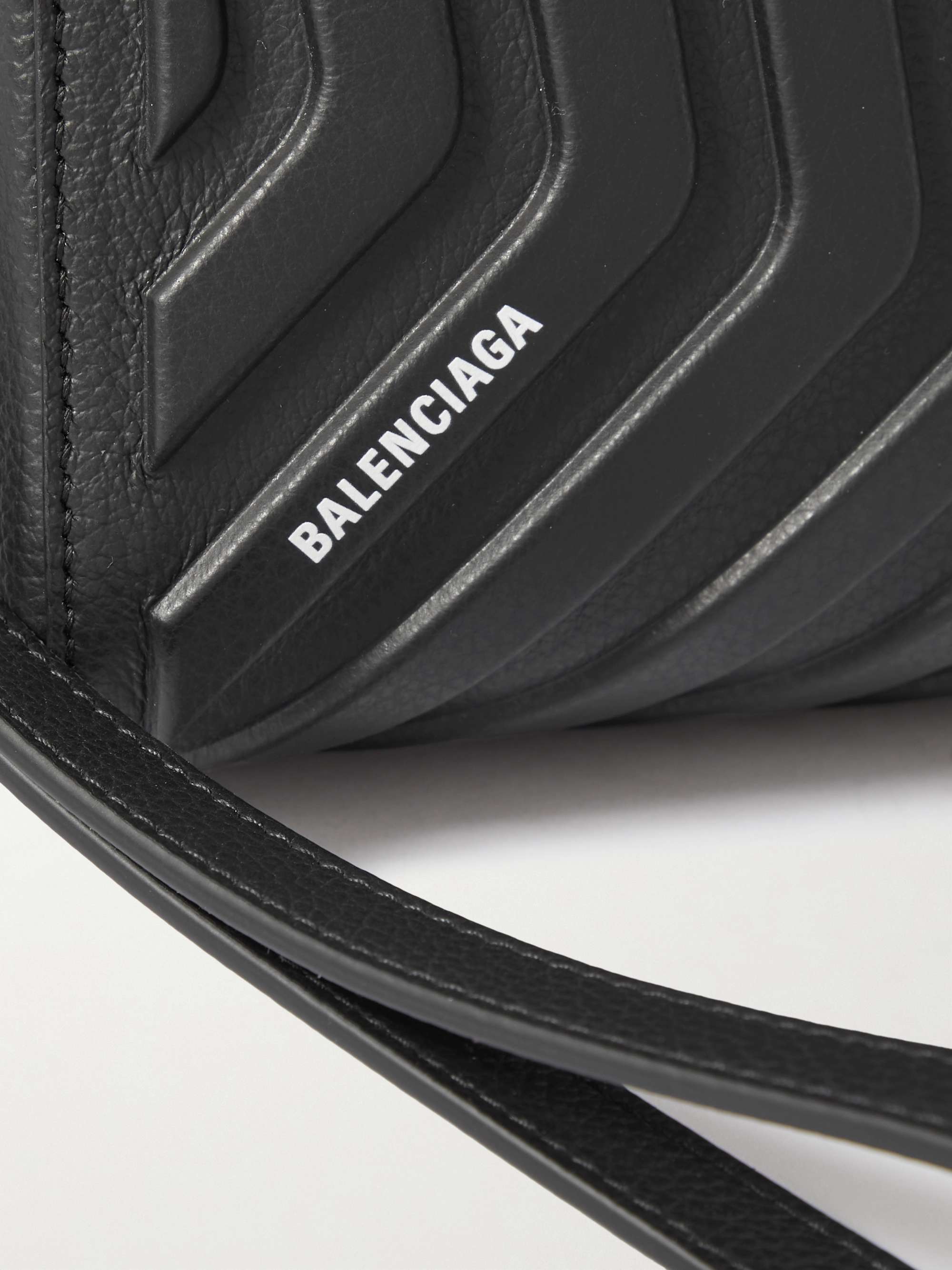 BALENCIAGA Car Logo-Print Embossed Full-Grain Leather Wash Bag