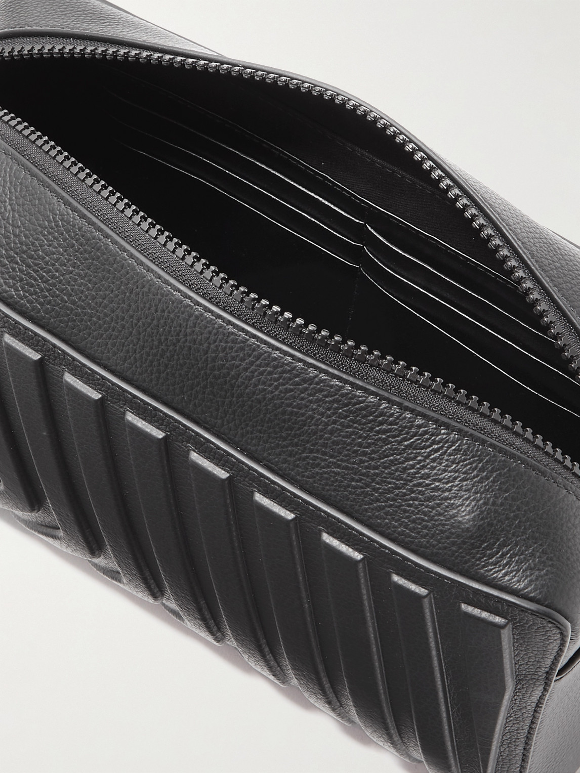 Shop Balenciaga Car Logo-print Embossed Full-grain Leather Wash Bag In Black