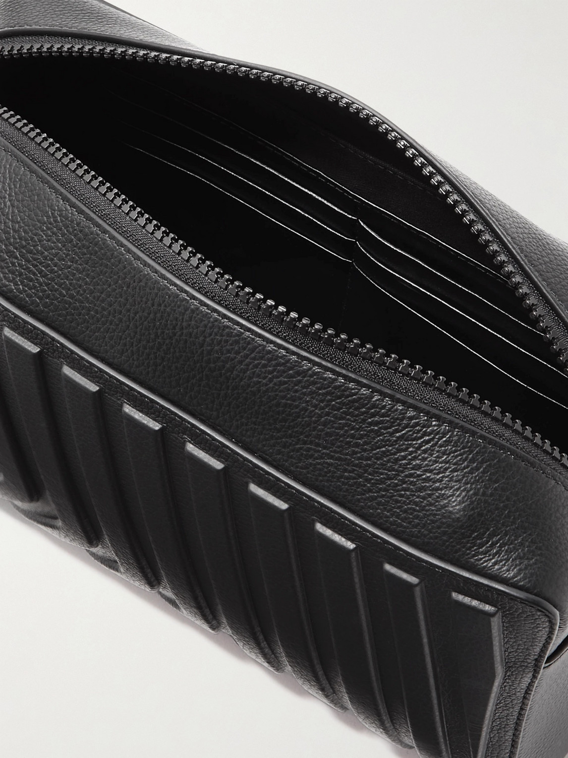 Shop Balenciaga Car Logo-print Embossed Full-grain Leather Wash Bag In Black