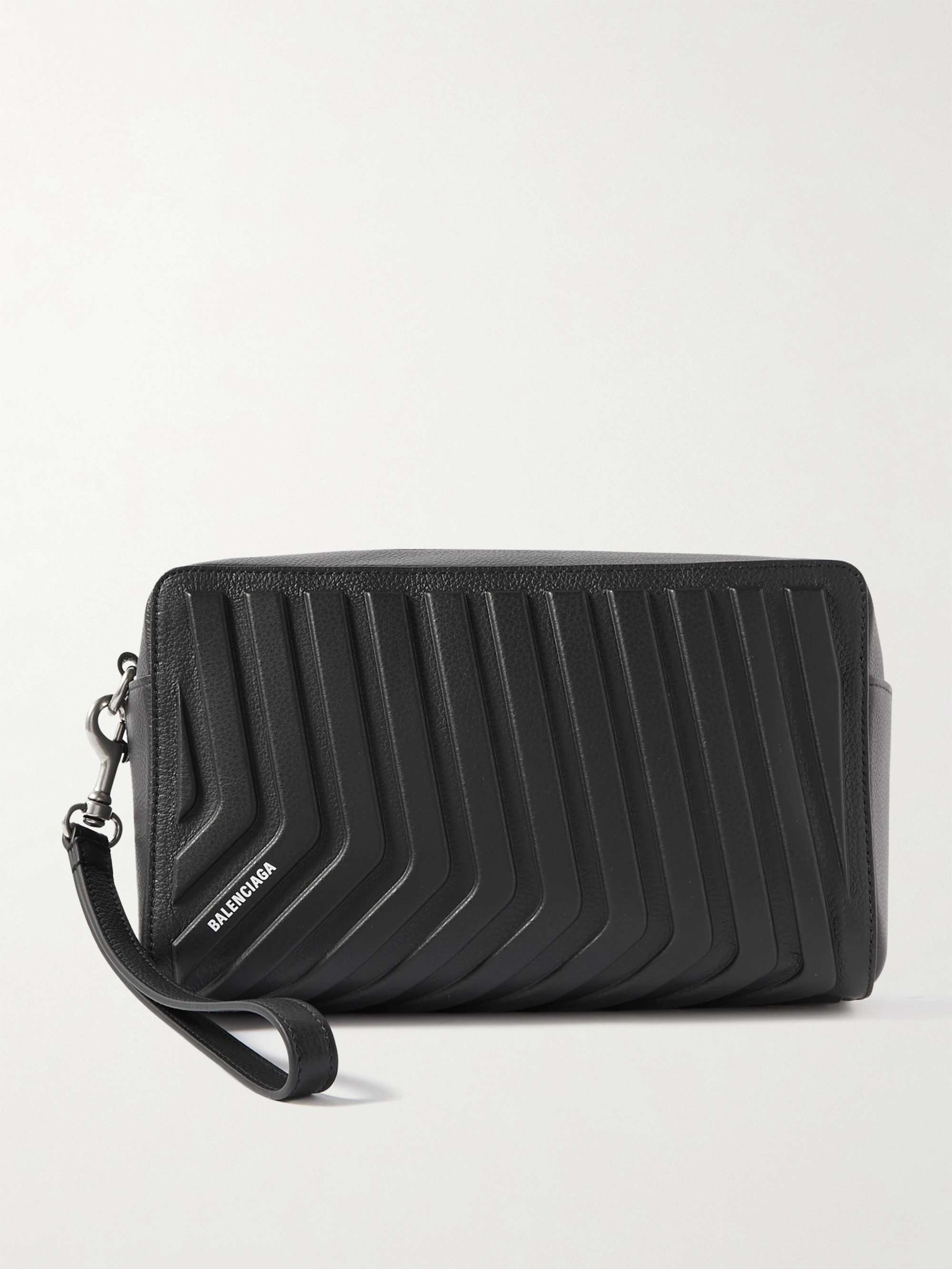 Car Logo-Print Embossed Full-Grain Leather Wash Bag