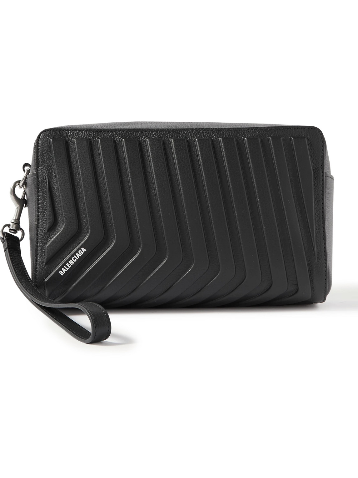 Car Logo-Print Embossed Full-Grain Leather Wash Bag