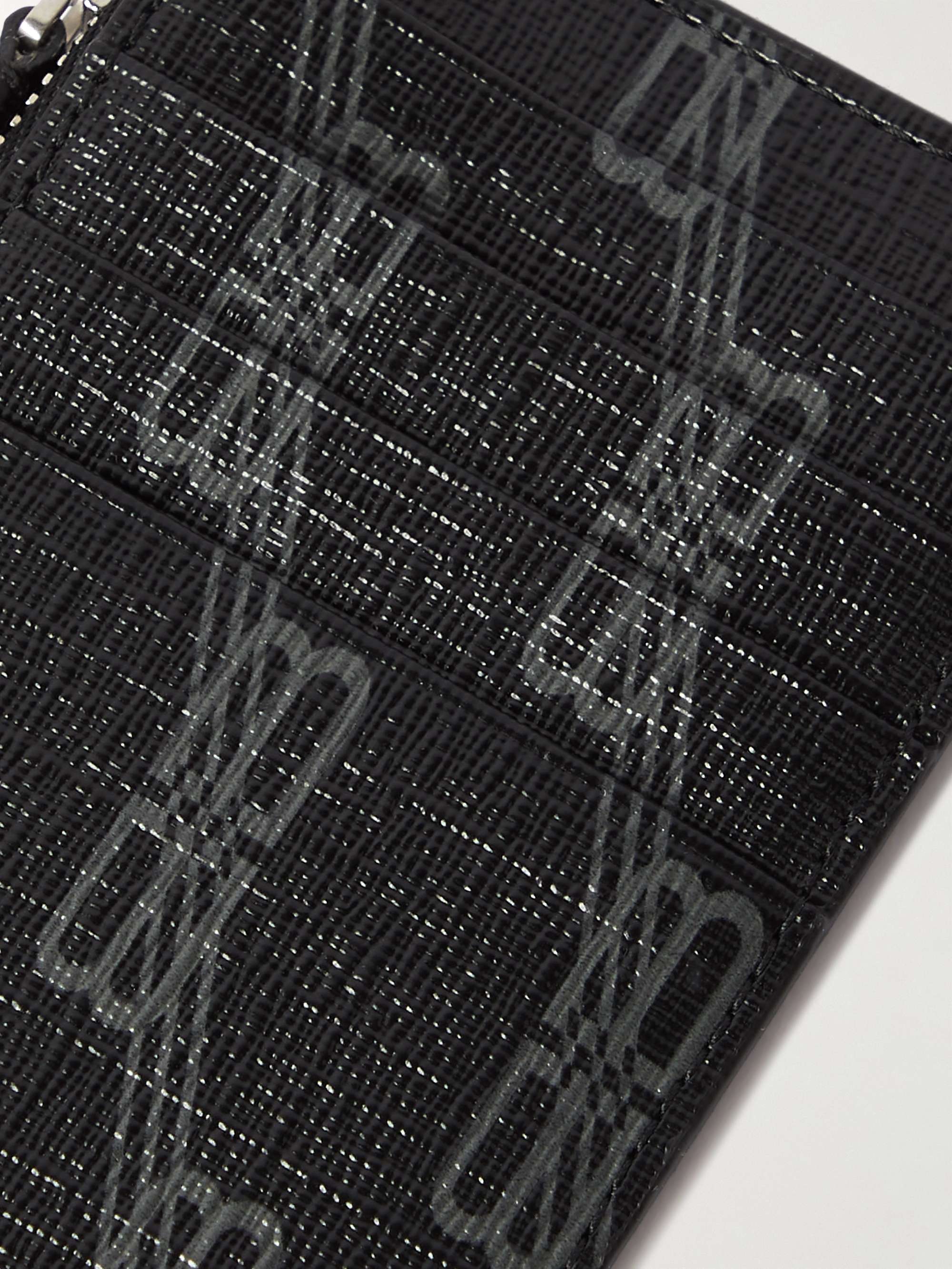 BALENCIAGA Logo-Print Cross-Grain Leather Cardholder with Lanyard