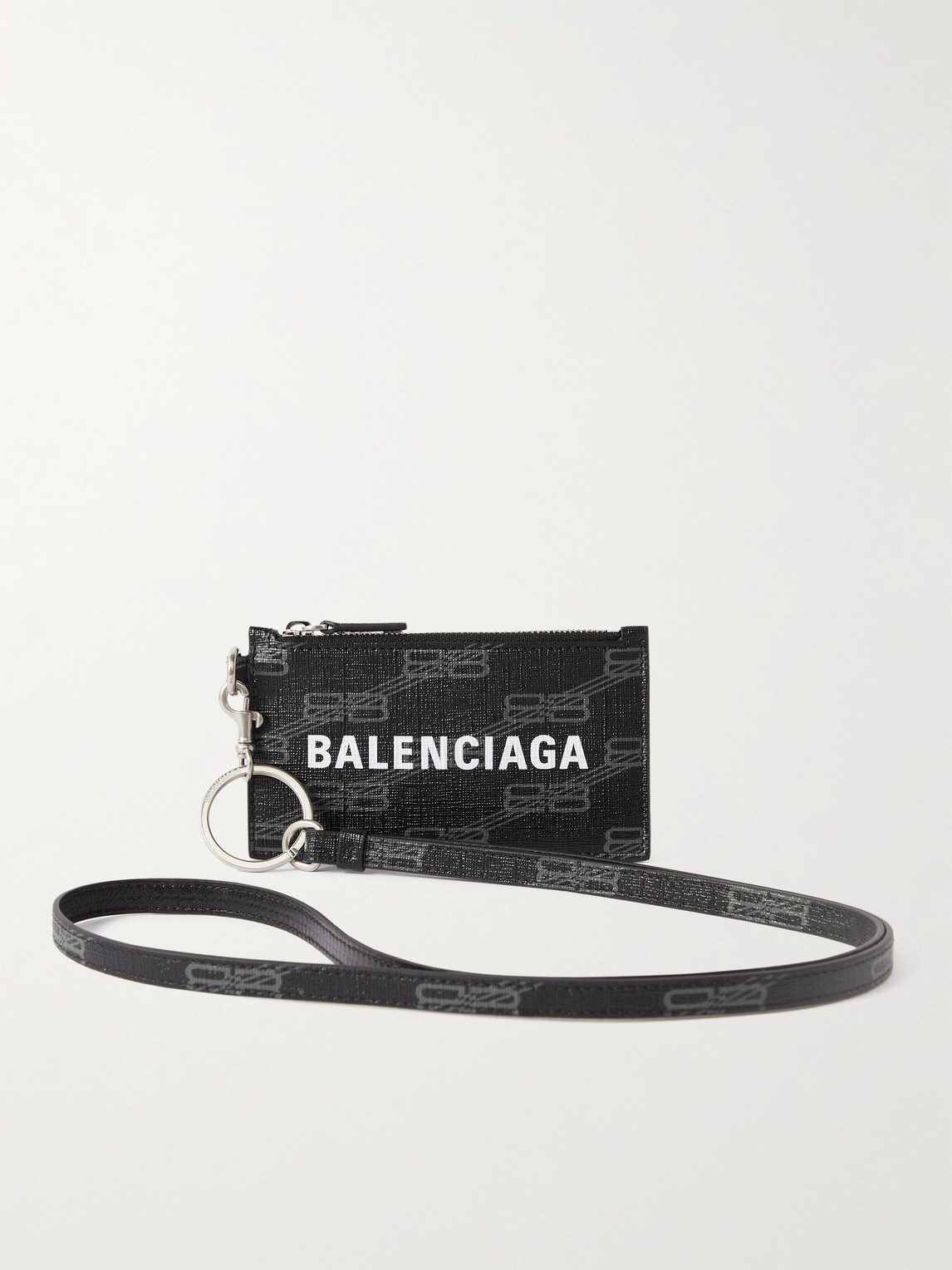 Balenciaga Logo-Print Cross-Grain Leather Cardholder with Lanyard - Men