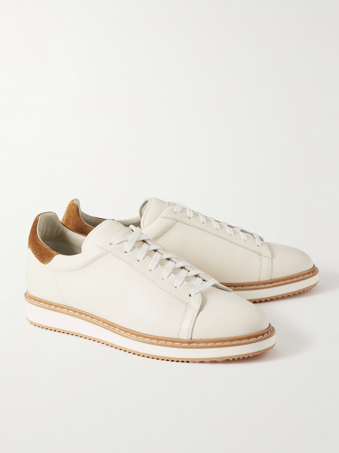Shop Brunello Cucinelli Full-grain Suede-trimmed Leather Sneakers In White