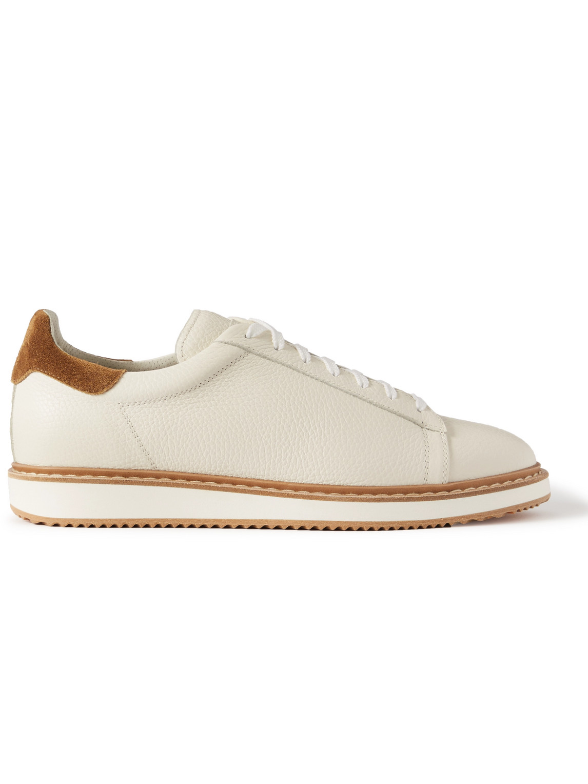 Shop Brunello Cucinelli Full-grain Suede-trimmed Leather Sneakers In White