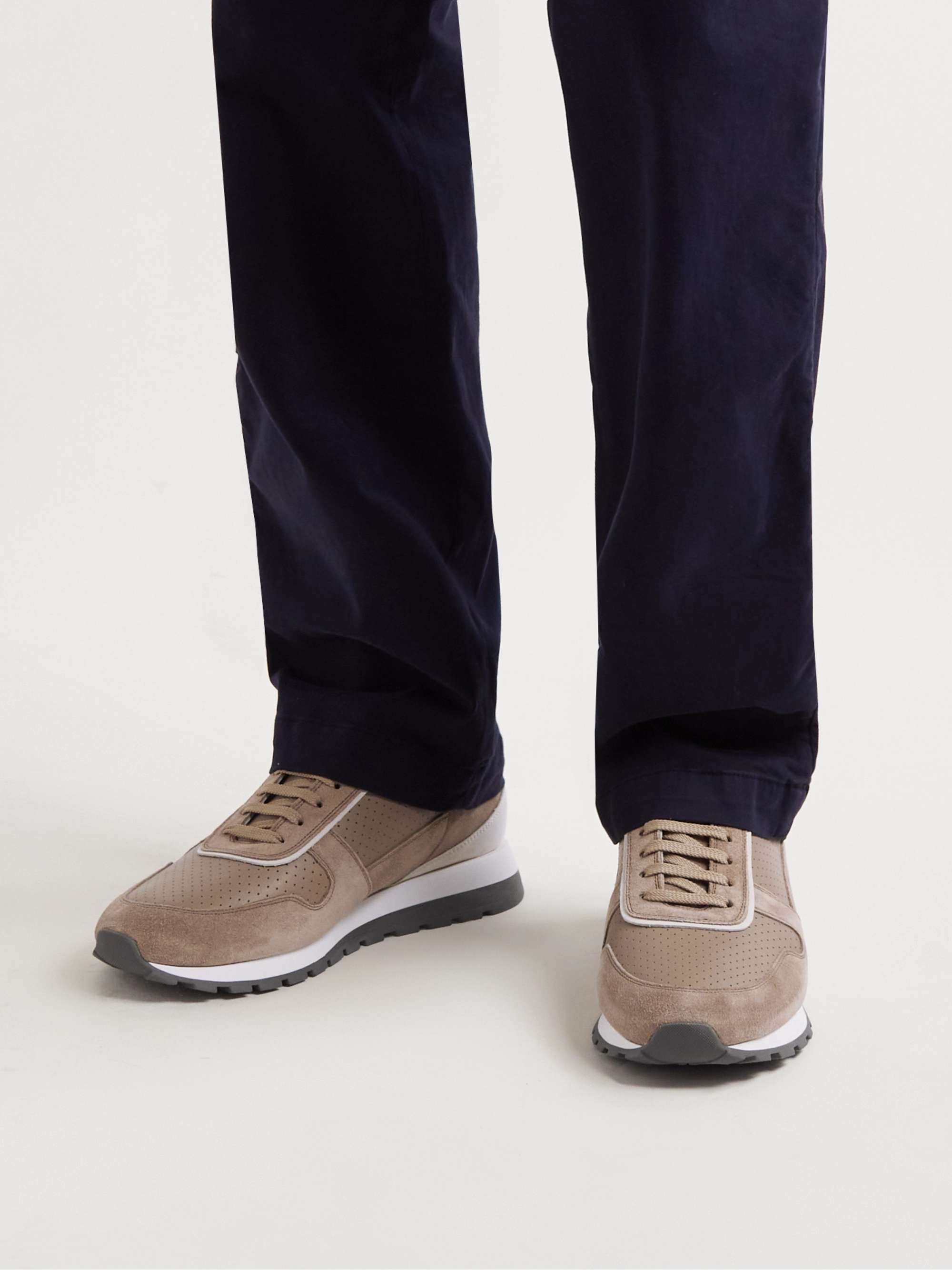 BRUNELLO CUCINELLI Perforated Leather and Suede Sneakers