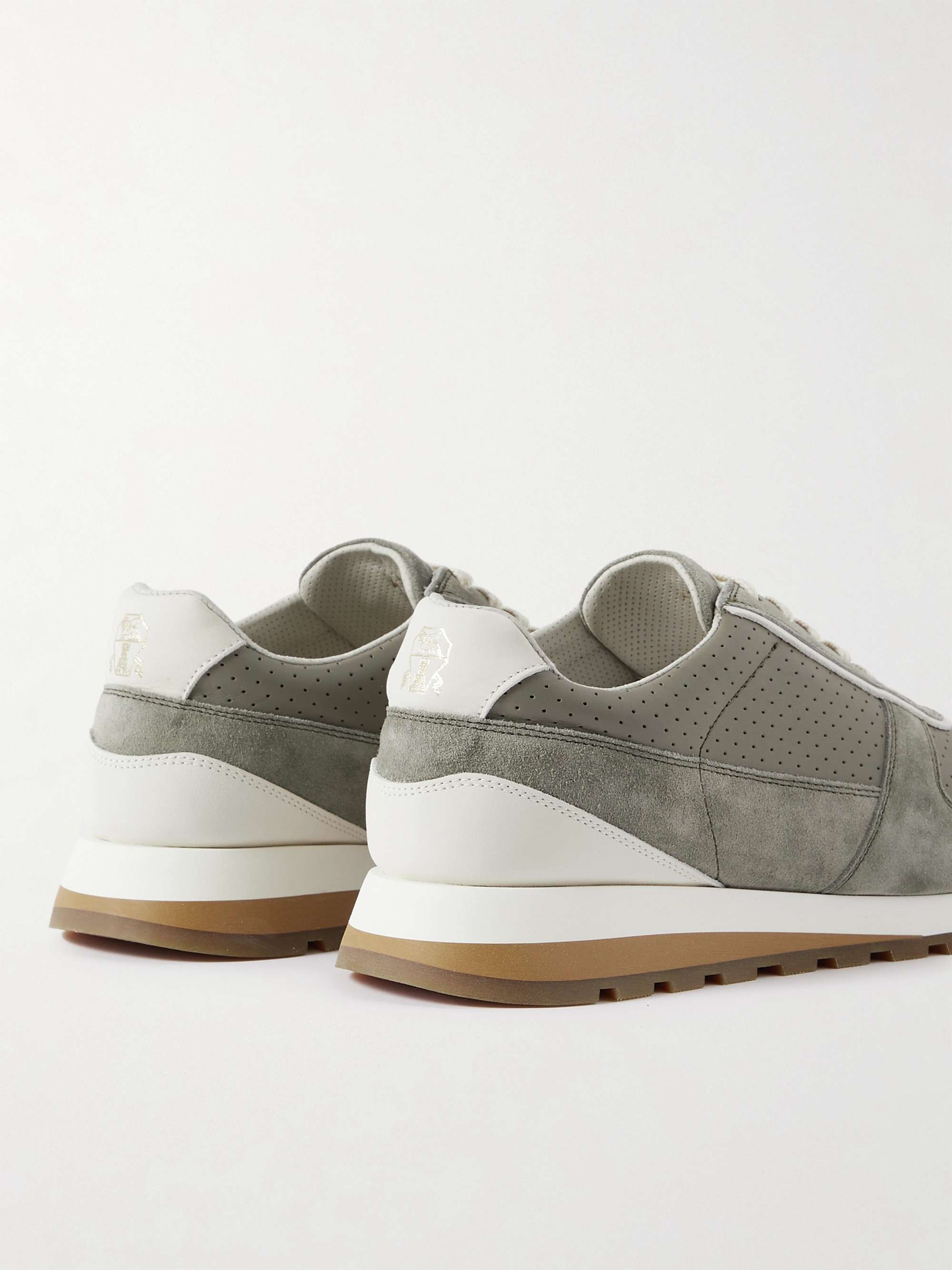 BRUNELLO CUCINELLI Perforated Leather and Suede Sneakers