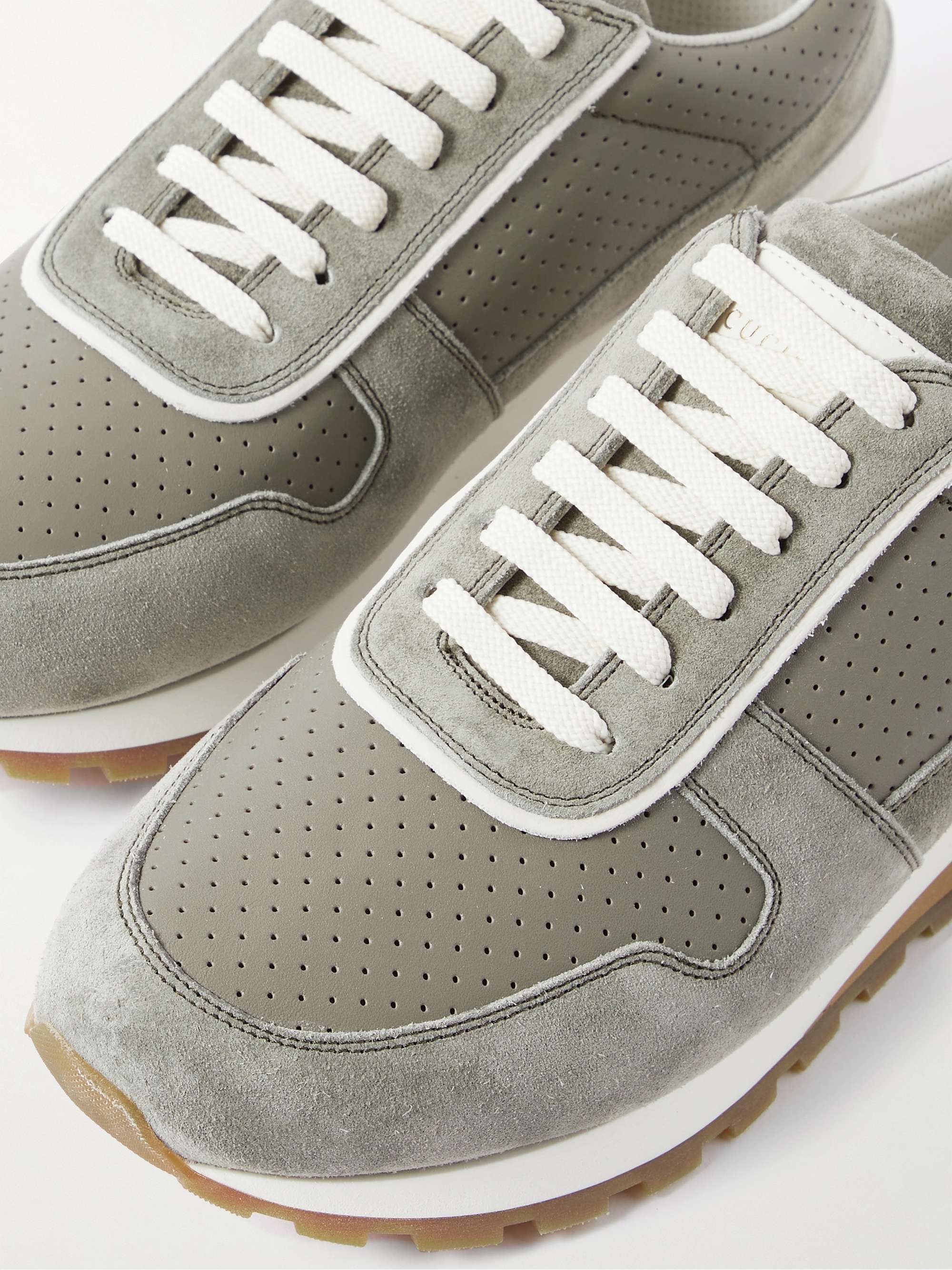BRUNELLO CUCINELLI Perforated Leather and Suede Sneakers