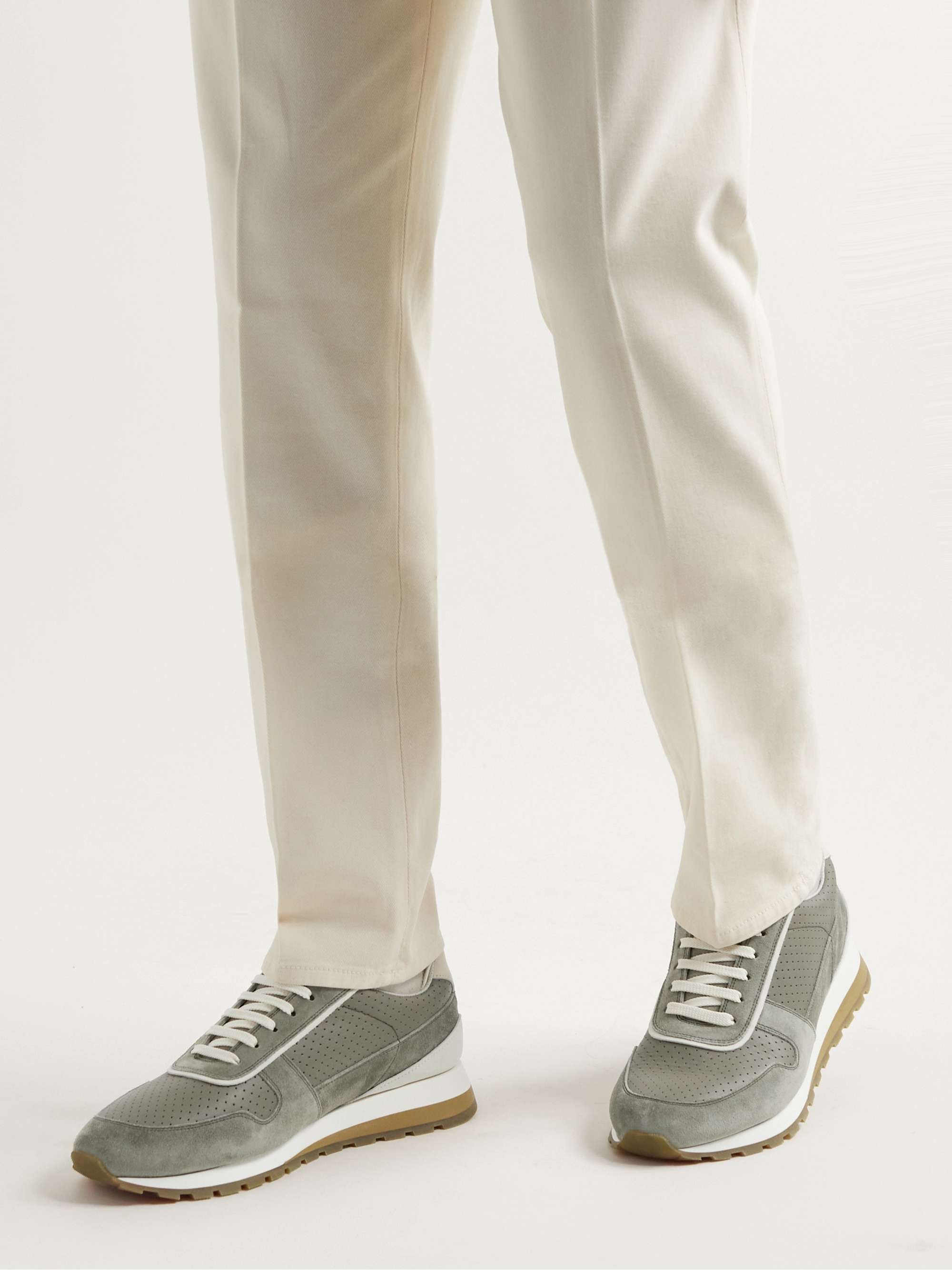 BRUNELLO CUCINELLI Perforated Leather and Suede Sneakers