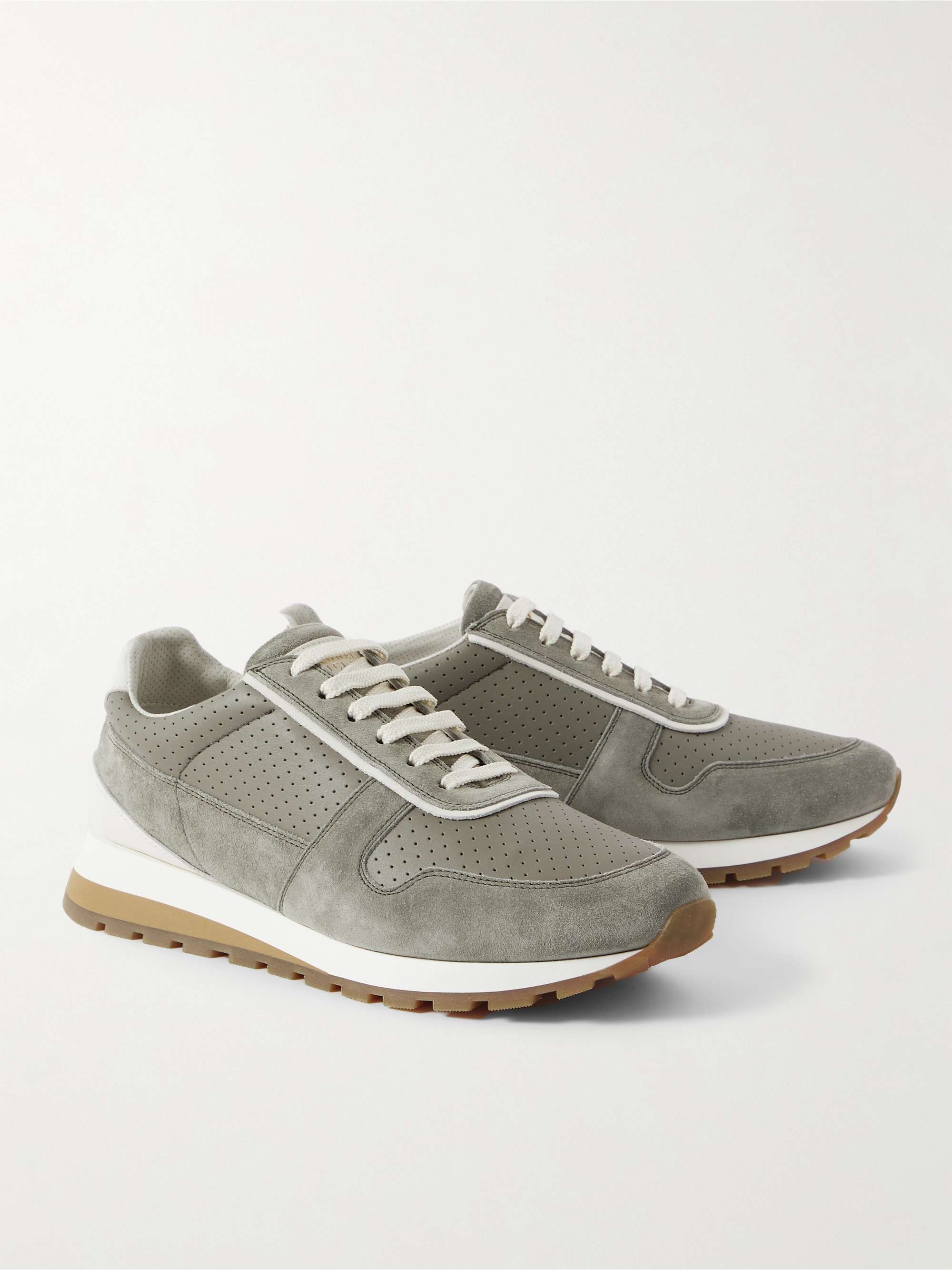 BRUNELLO CUCINELLI Perforated Leather and Suede Sneakers