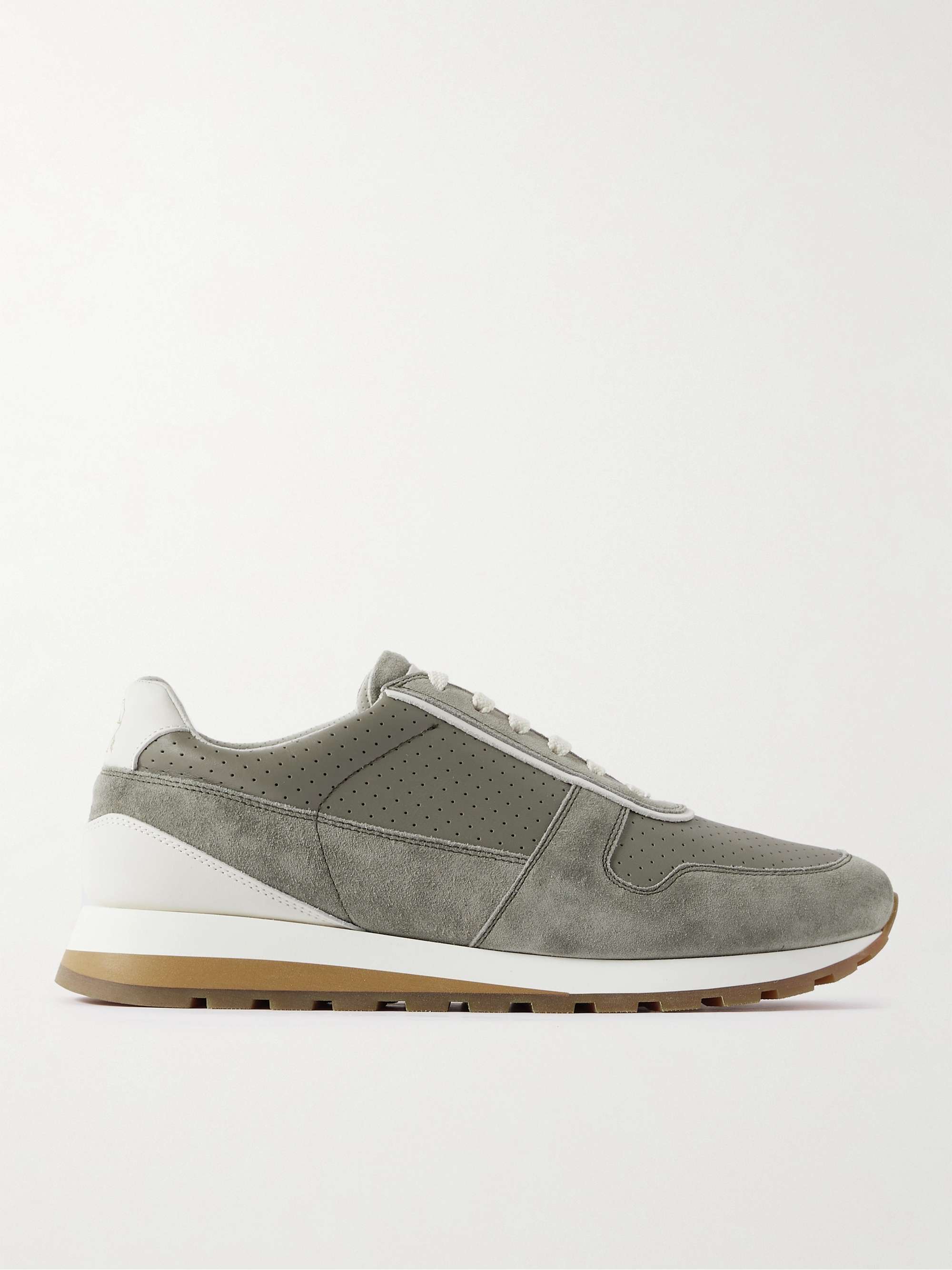 BRUNELLO CUCINELLI Perforated Leather and Suede Sneakers
