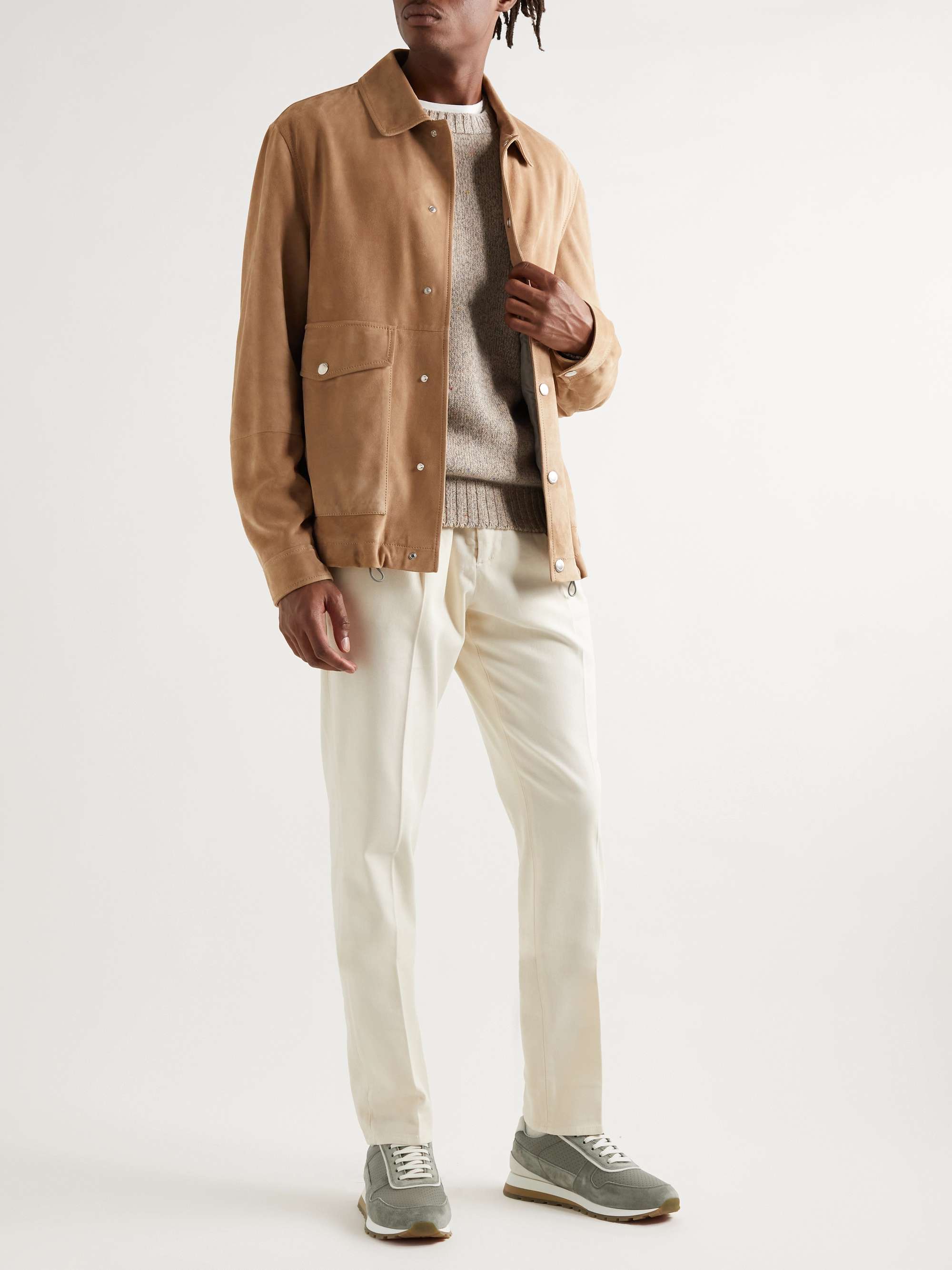 BRUNELLO CUCINELLI Perforated Leather and Suede Sneakers