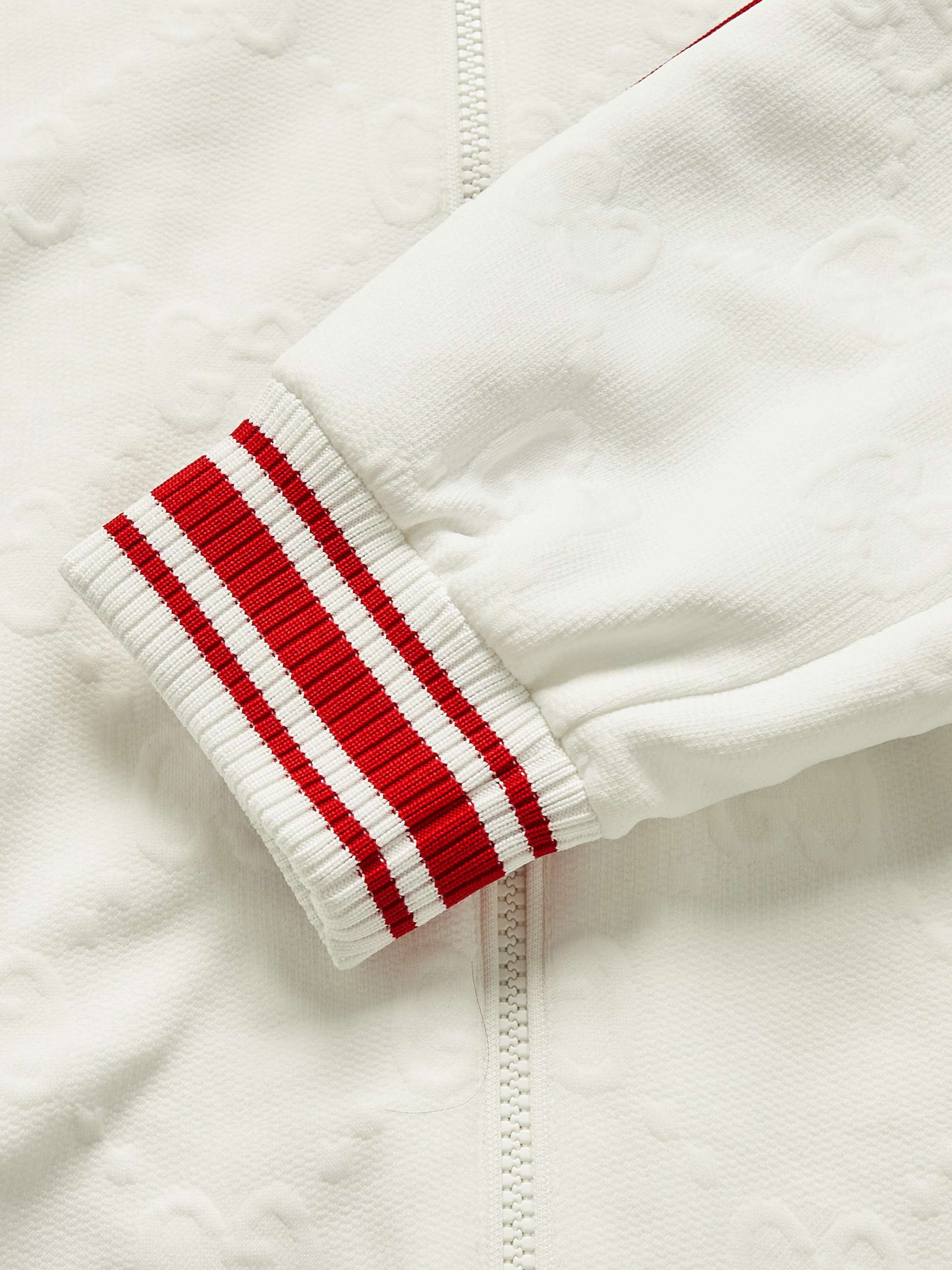 GUCCI Webbing-Trimmed Jacquard-Knit Hooded Bomber Jacket