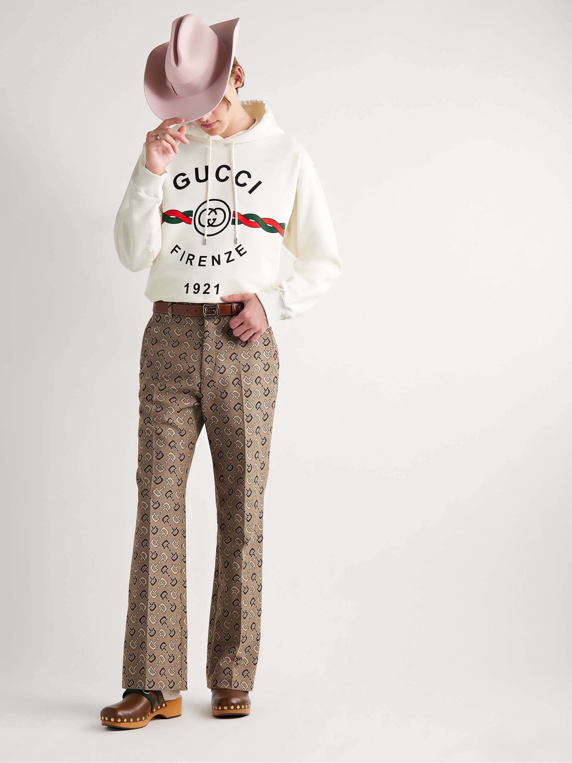 Gucci Cream Logo Print Cotton Hoodie L Gucci