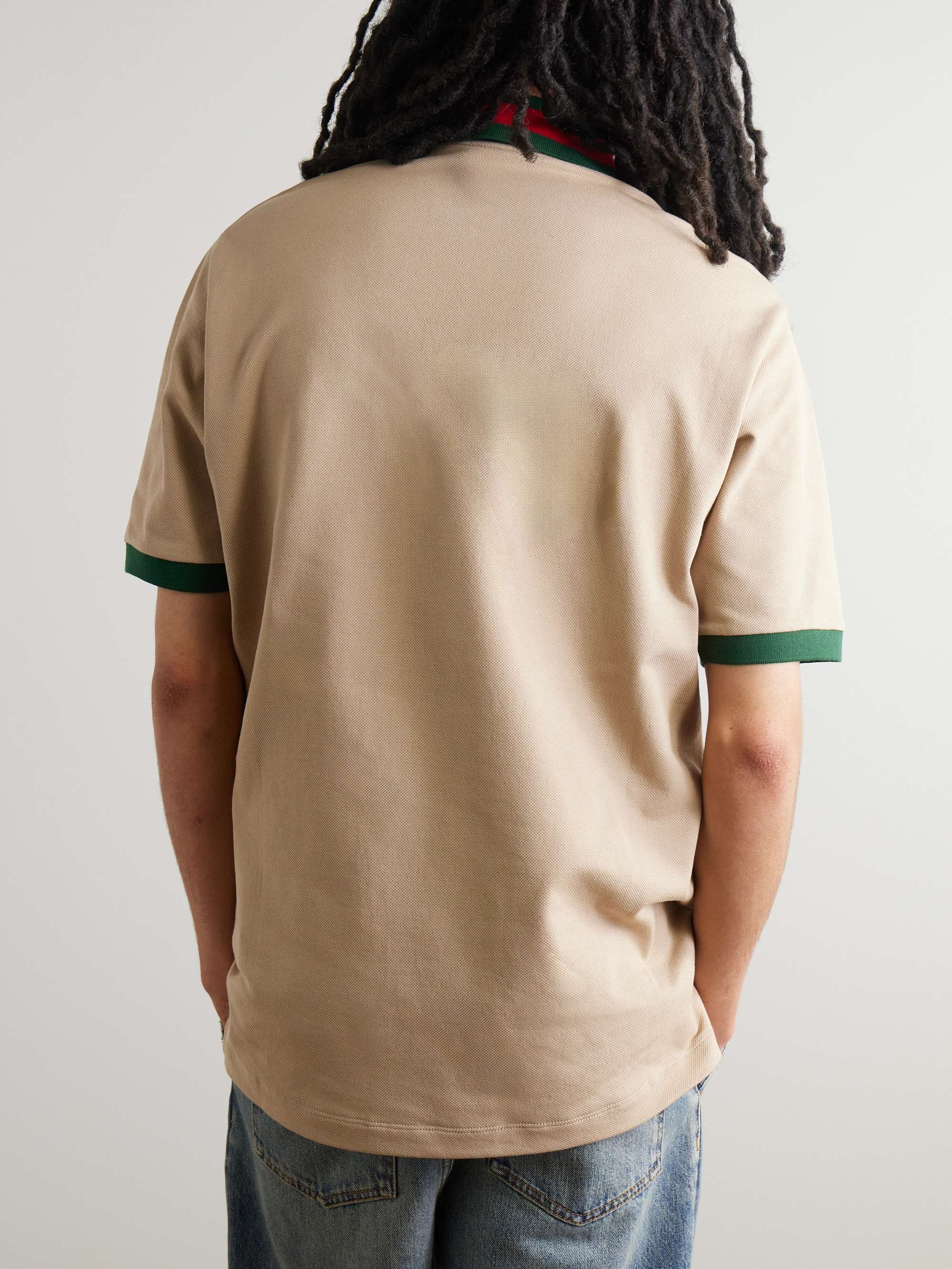 GUCCI Logo-Embroidered Stretch-Cotton Piqué Polo Shirt