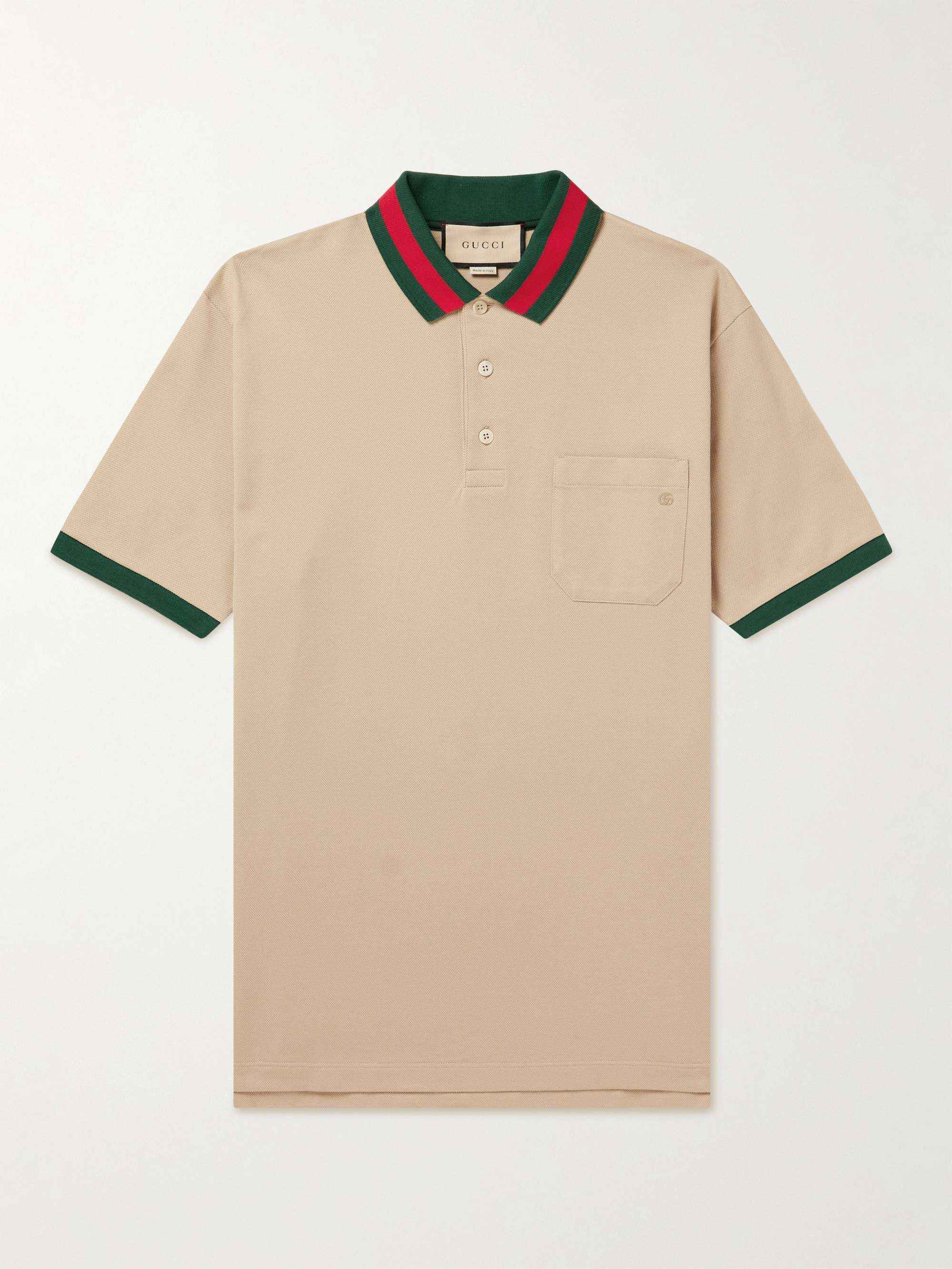 GUCCI Logo-Embroidered Stretch-Cotton Piqué Polo Shirt for Men