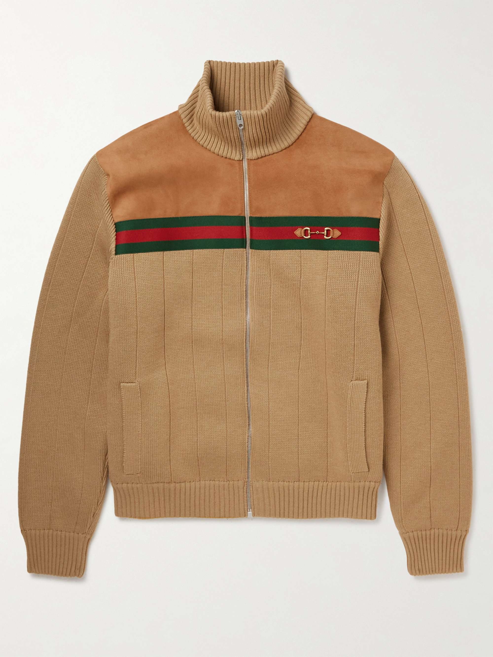 GUCCI Webbing-Trimmed Suede-Panelled Wool Bomber Jacket | MR PORTER