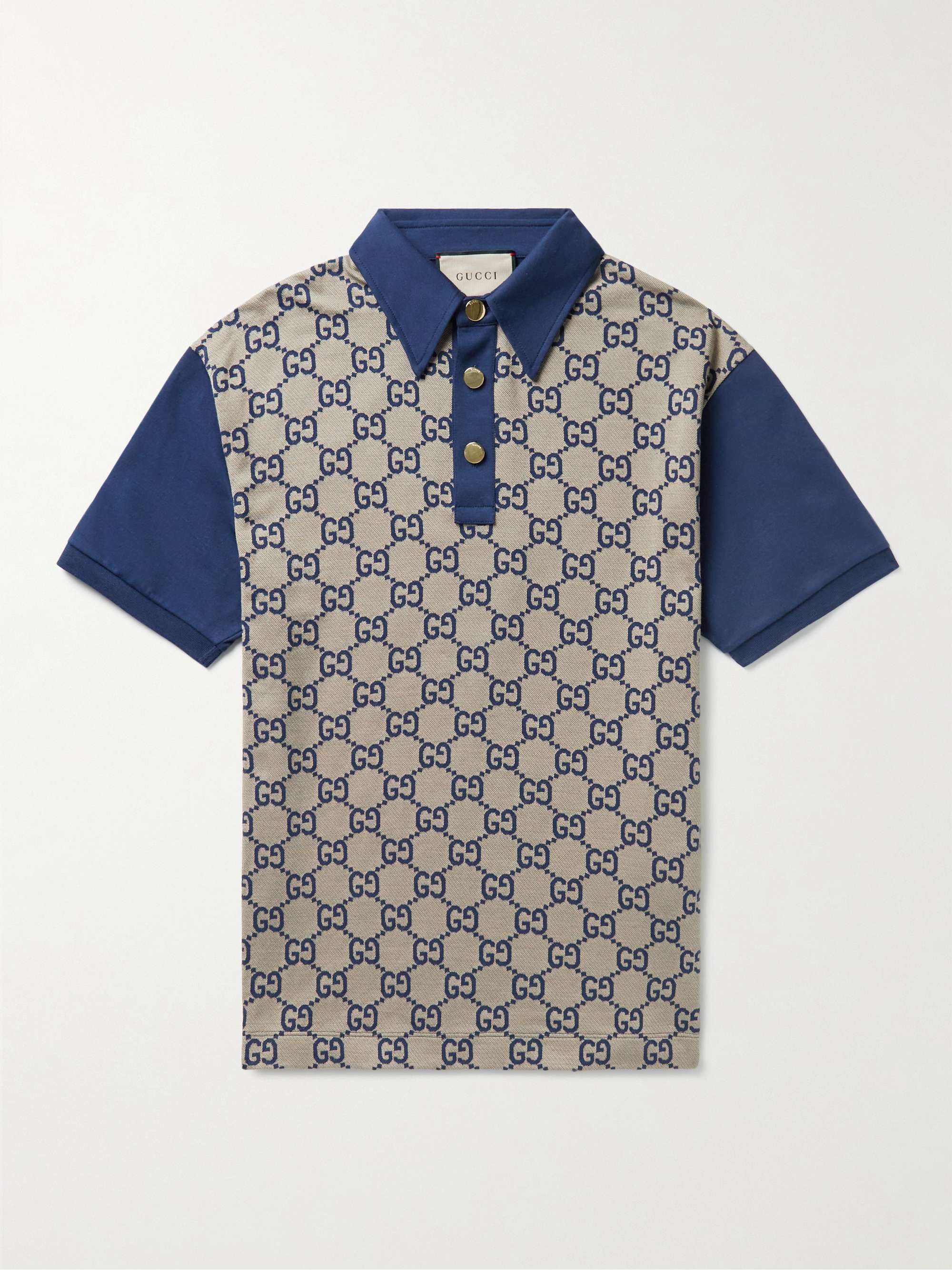 GUCCI Panelled Cotton-Jersey and Logo-Jacquard Silk-Blend Polo Shirt | MR  PORTER