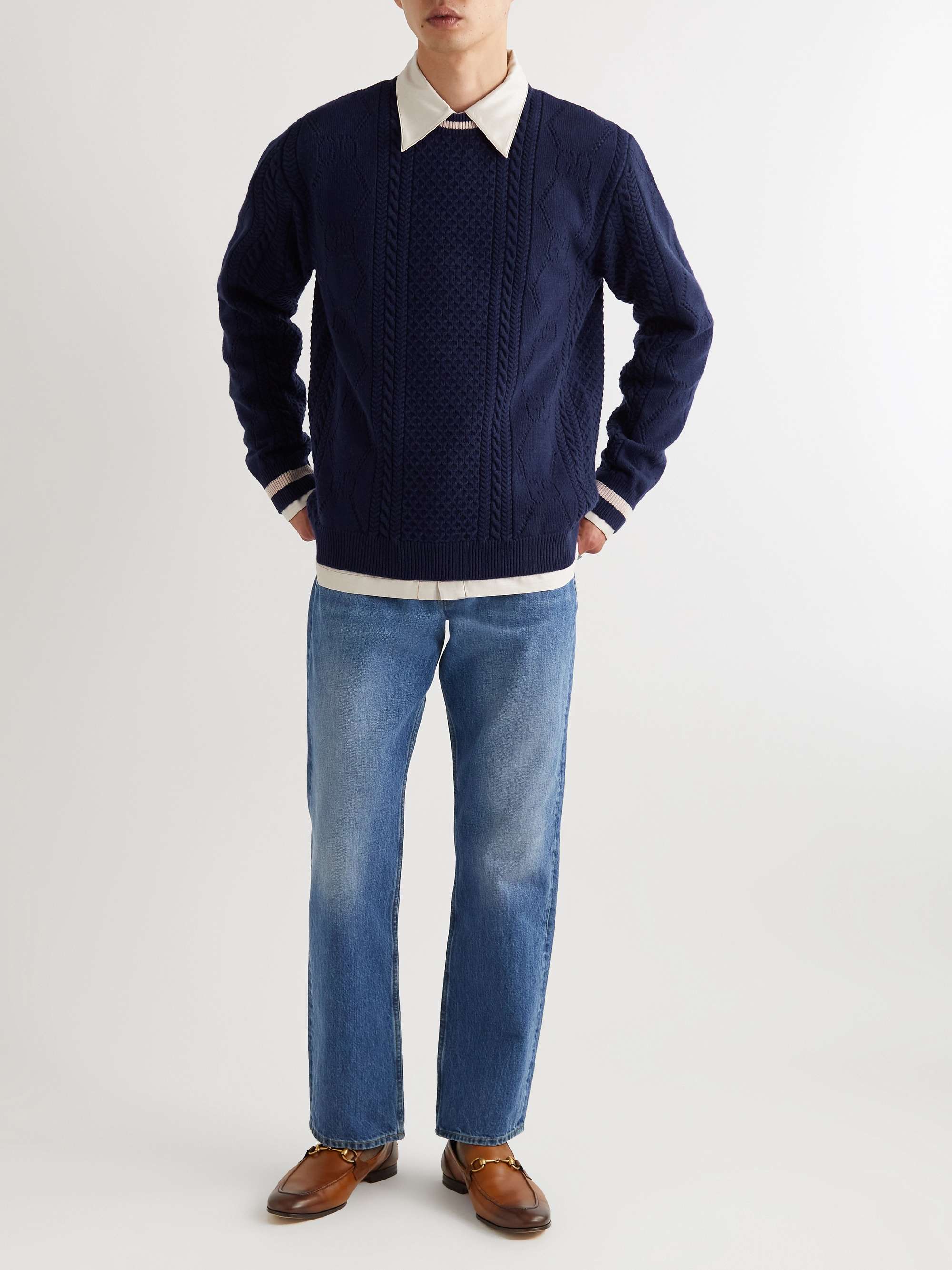 GUCCI Cable- and Pointelle-Knit Wool Sweater for Men