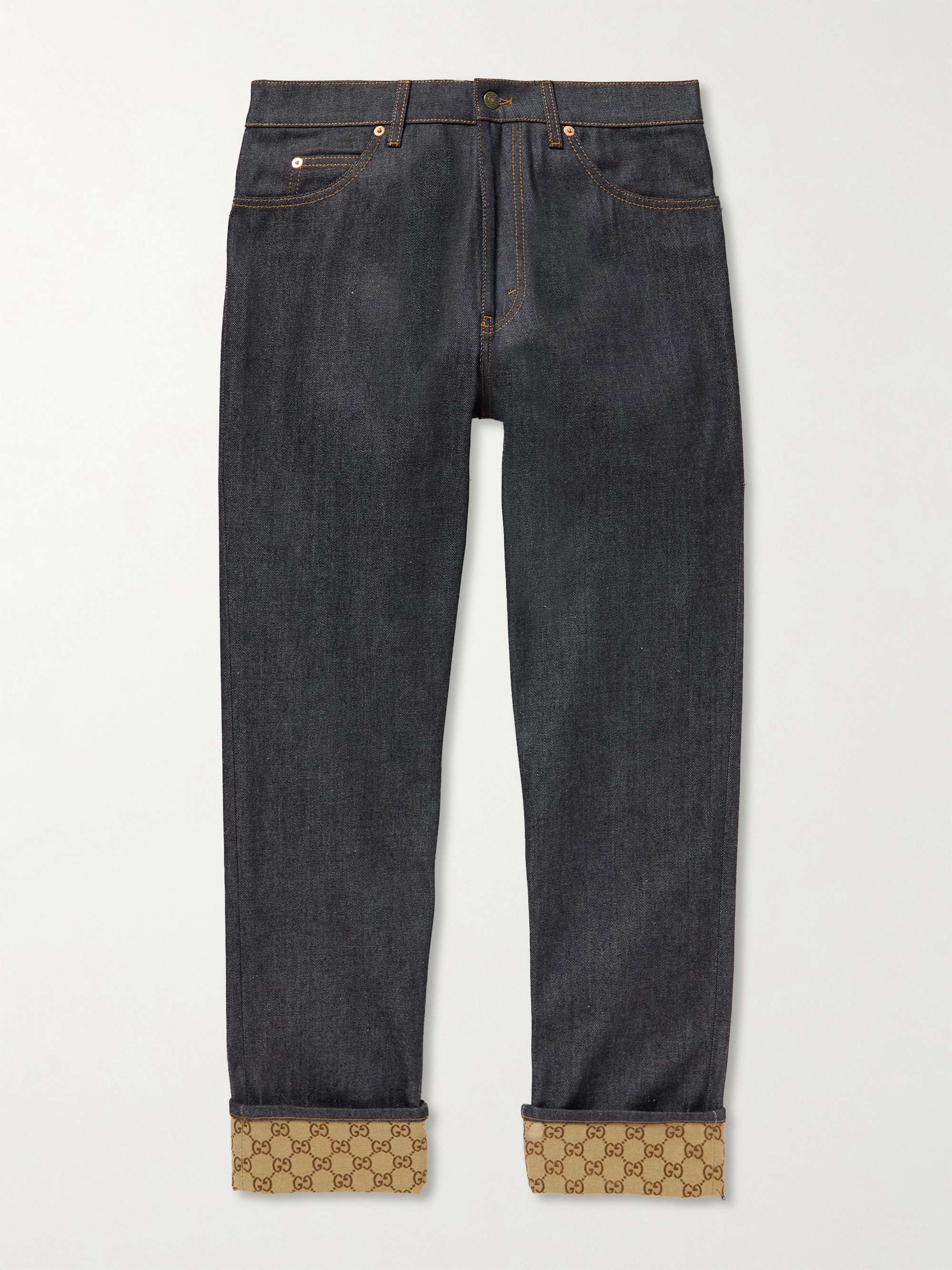 GG jacquard denim pant in blue and white | GUCCI® US