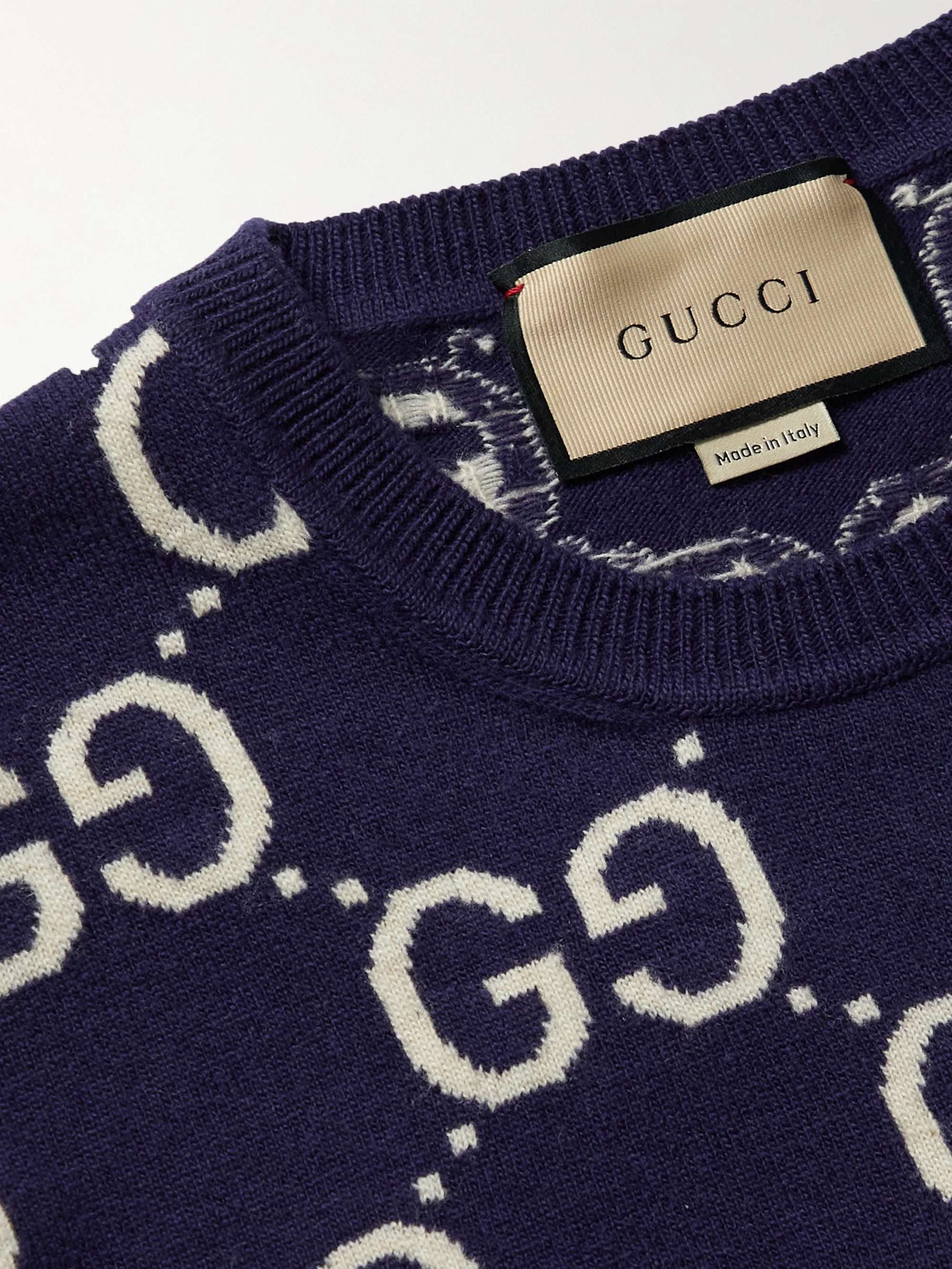 Navy Logo-Jacquard Wool Sweater | GUCCI | MR PORTER