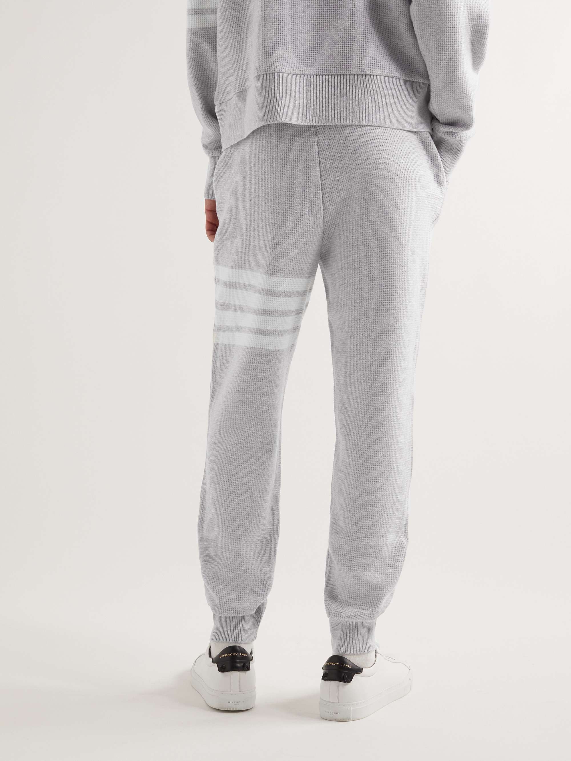 THOM BROWNE Tapered Striped Waffle-Knit Cashmere and Wool-Blend Sweatpants