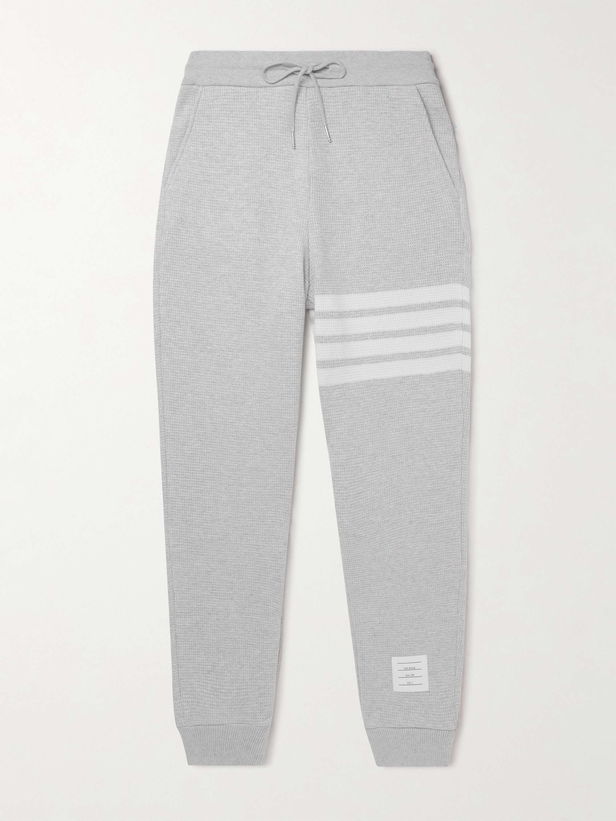 THOM BROWNE Tapered Striped Waffle-Knit Cashmere and Wool-Blend Sweatpants