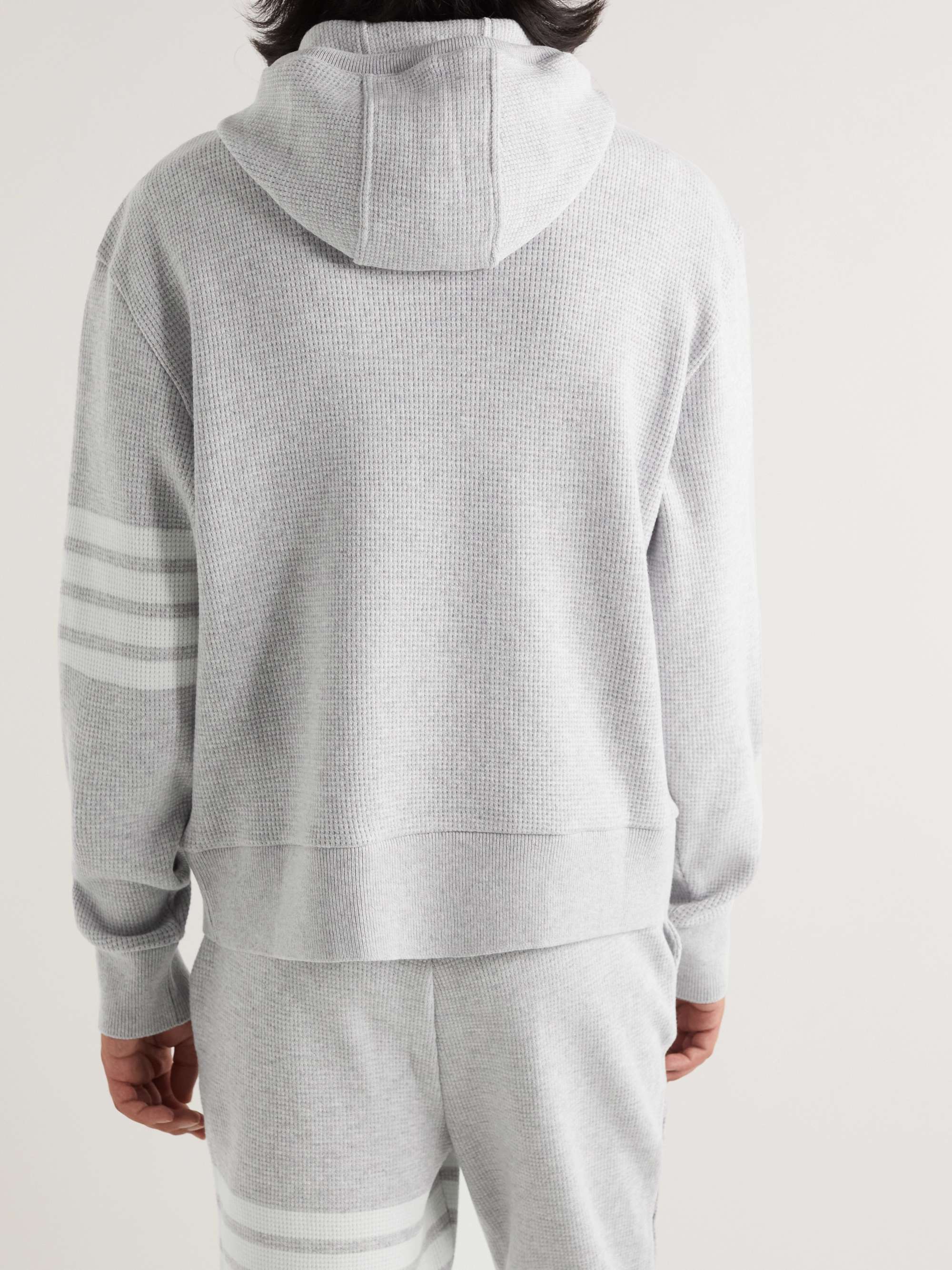 THOM BROWNE Striped Waffle-Knit Cashmere and Wool-Blend Hoodie
