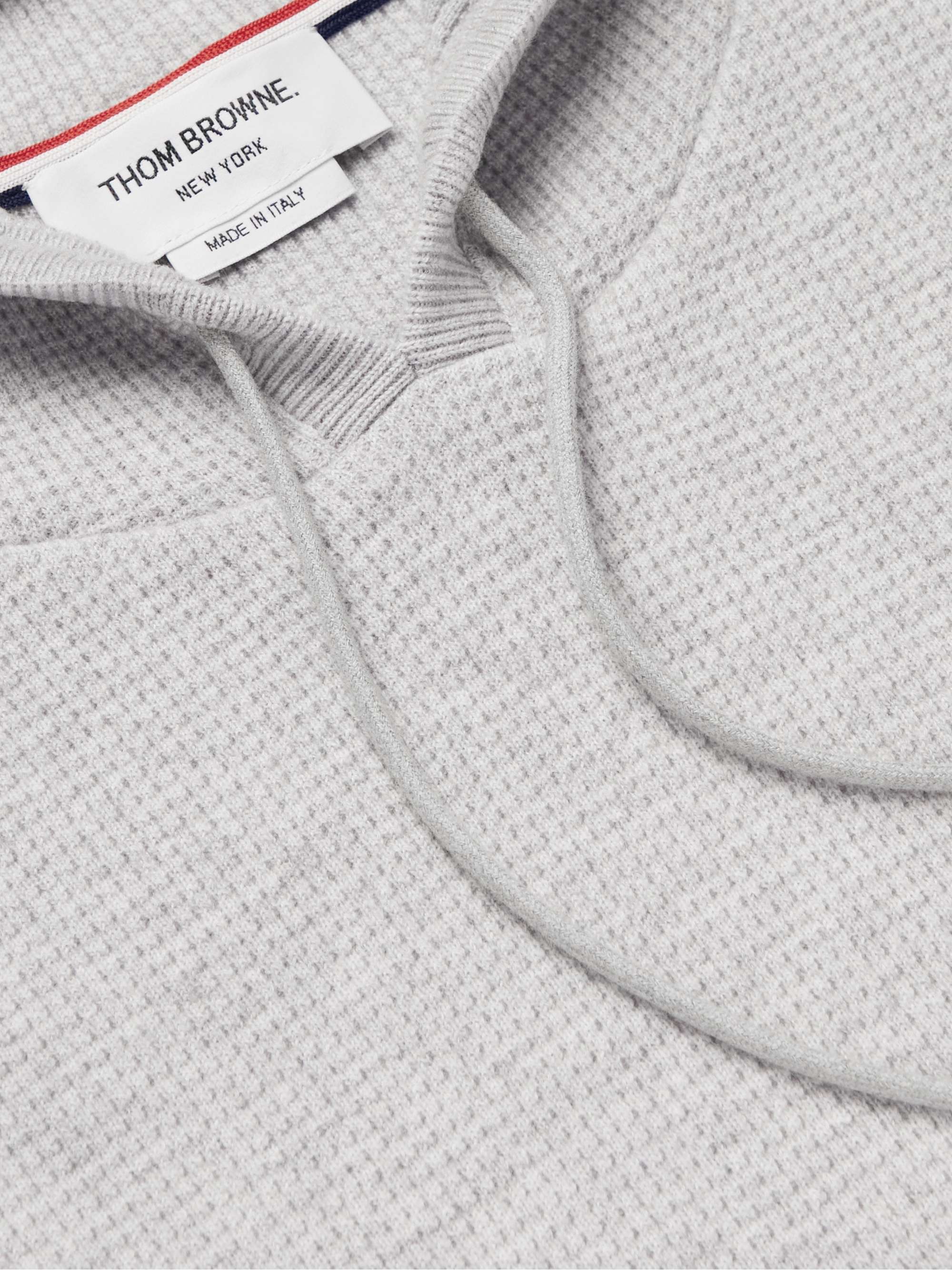 THOM BROWNE Striped Waffle-Knit Cashmere and Wool-Blend Hoodie